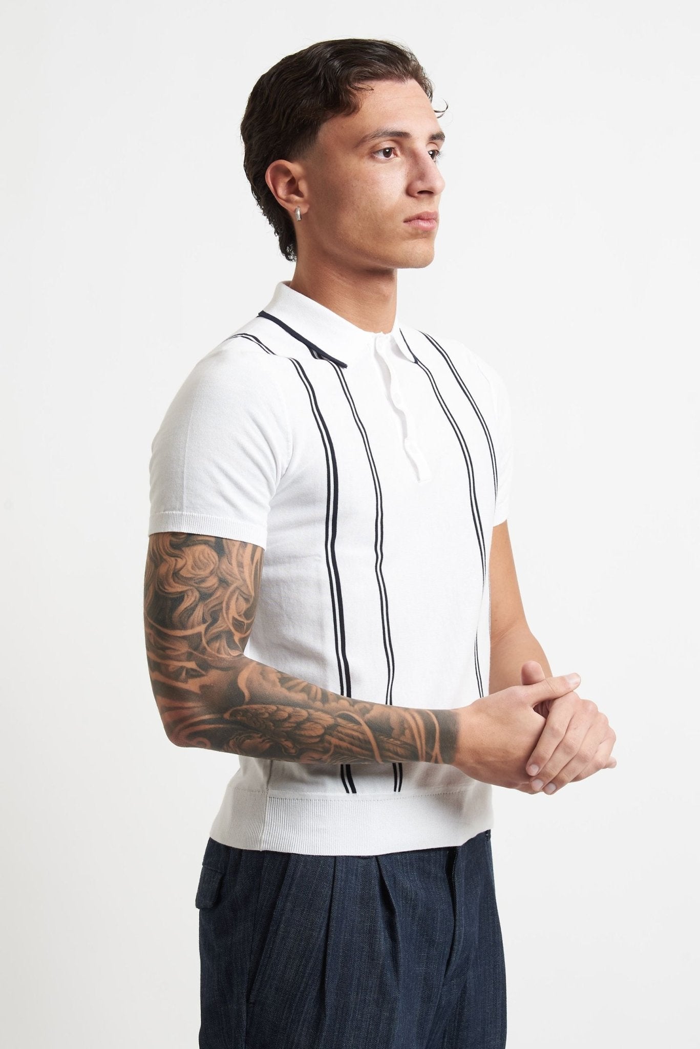 Polo Basic in Cotone con Righe Verticali e Chiusura a Bottoni - De Matteo Uomo
