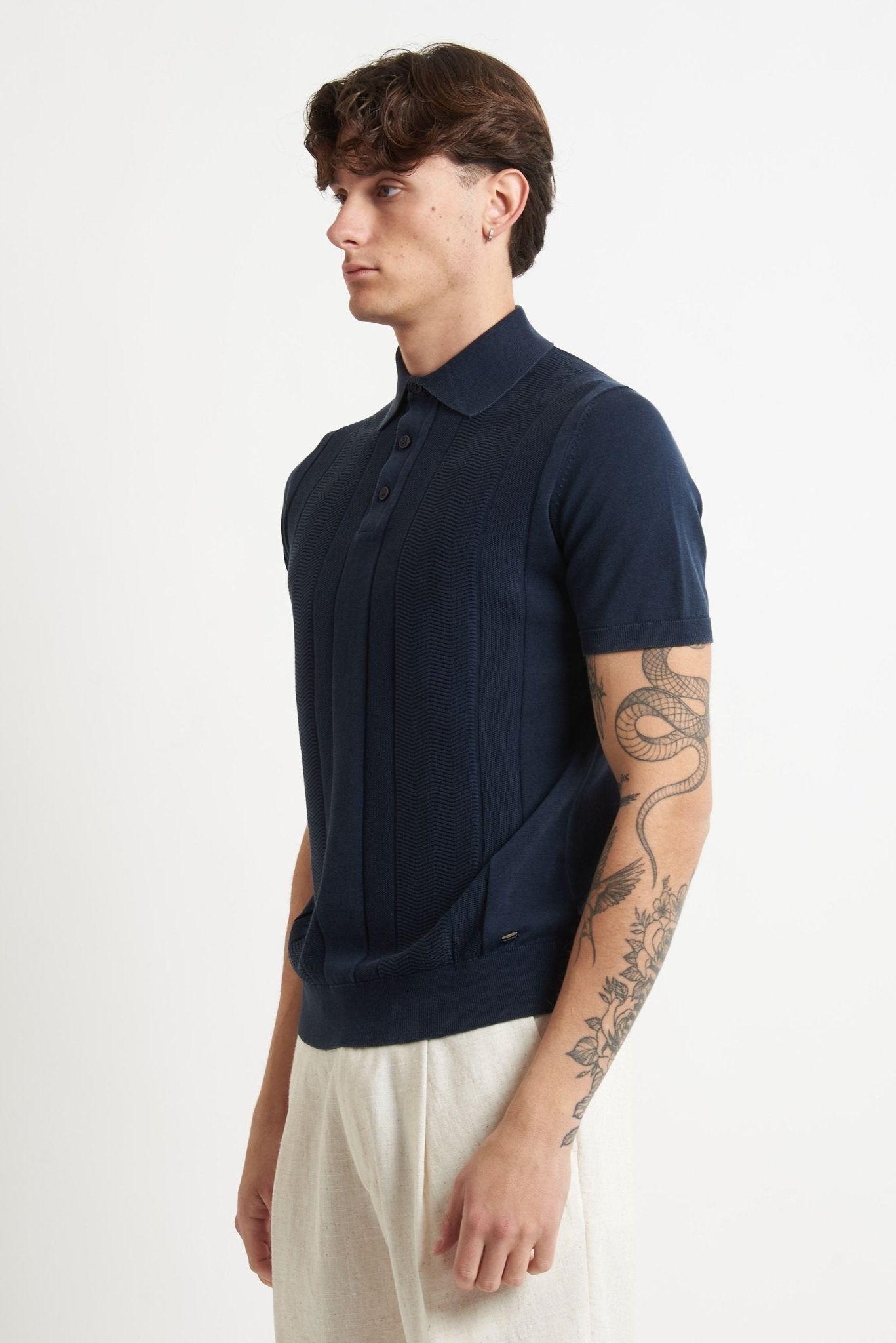 Polo Basic in Cotone con Stampa Spina di Pesce - De Matteo Uomo
