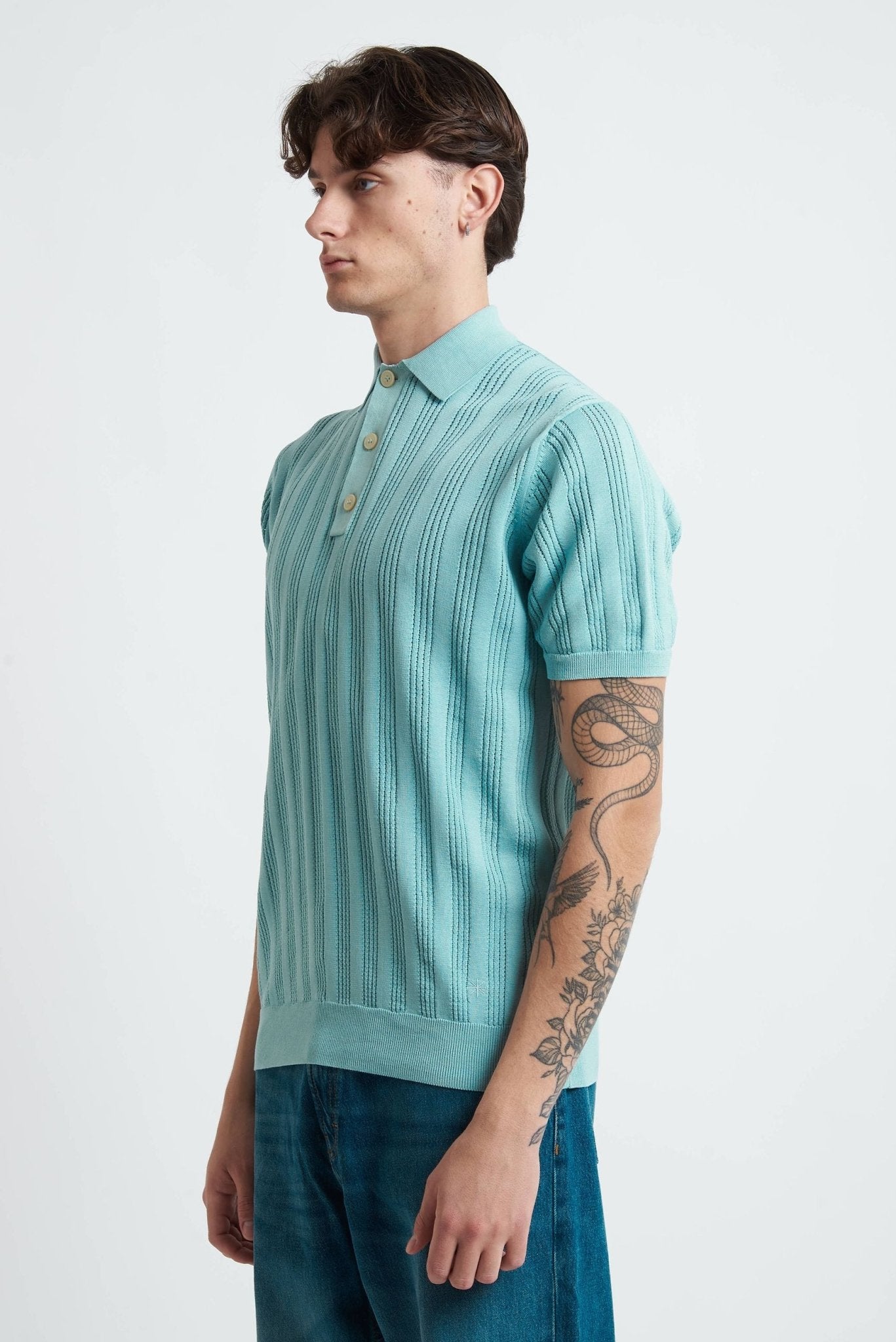 Polo Basic Traforata in Cotone con Bottoni - De Matteo Uomo