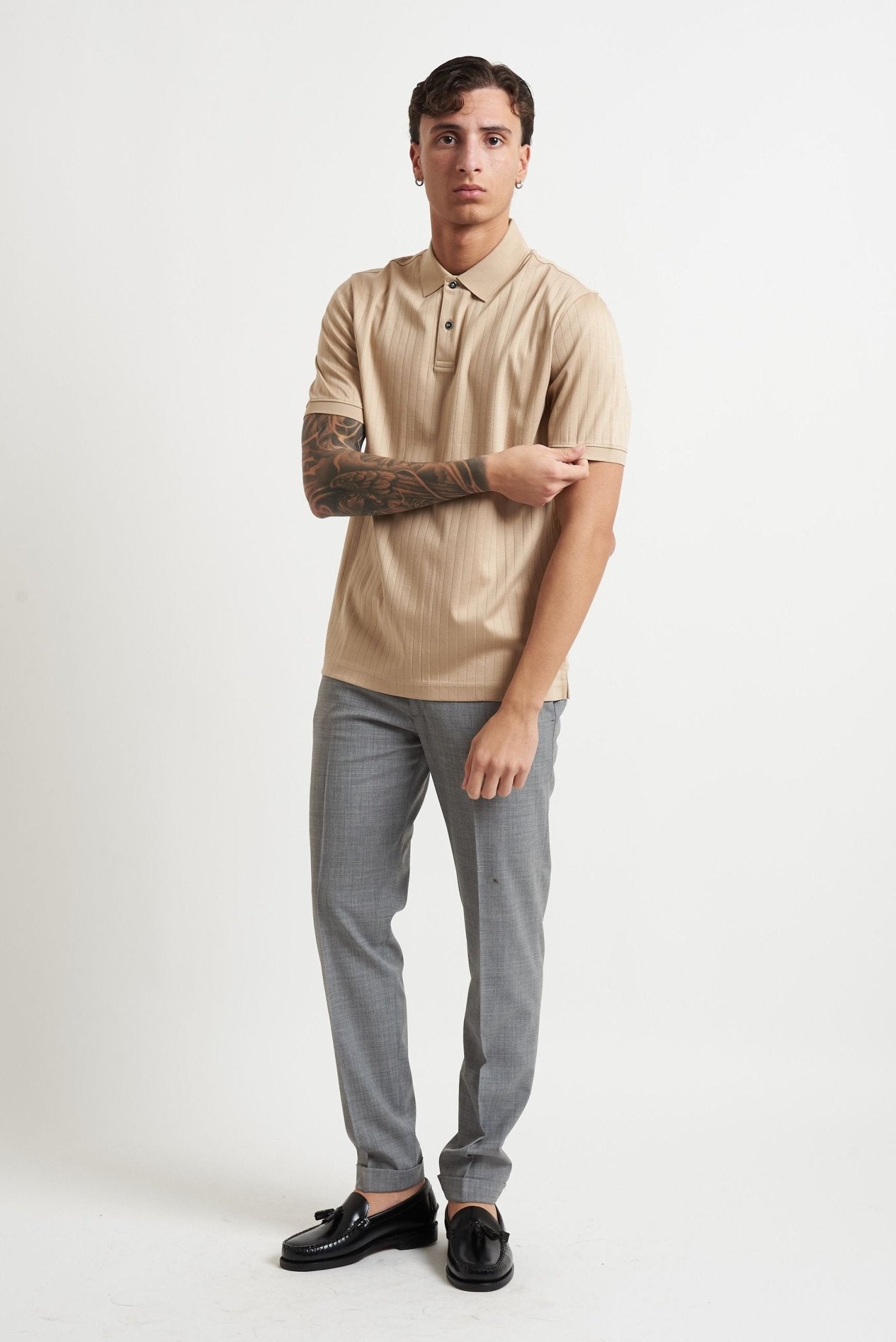 Polo in Cotone con Riga Verticale e Chiusura a Bottoni m105e - De Matteo Uomo