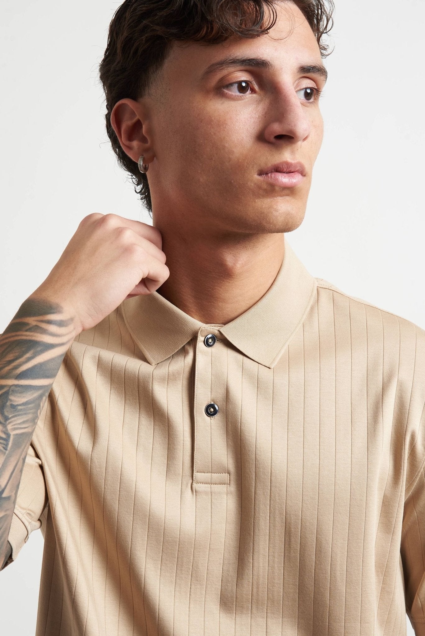 Polo in Cotone con Riga Verticale e Chiusura a Bottoni m105e - De Matteo Uomo