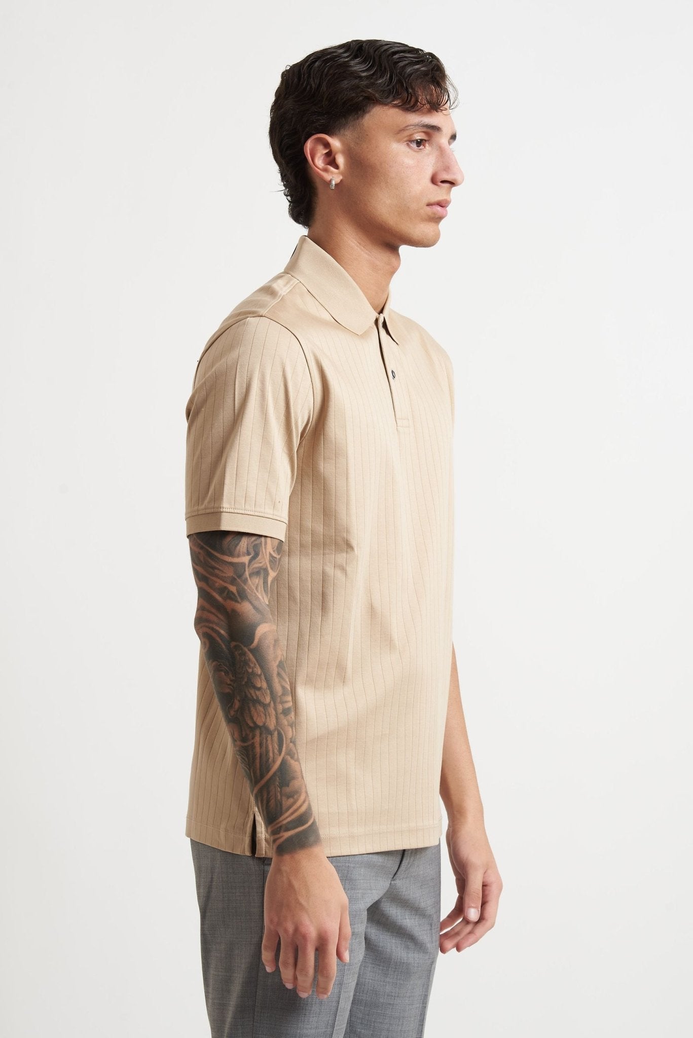 Polo in Cotone con Riga Verticale e Chiusura a Bottoni m105e - De Matteo Uomo