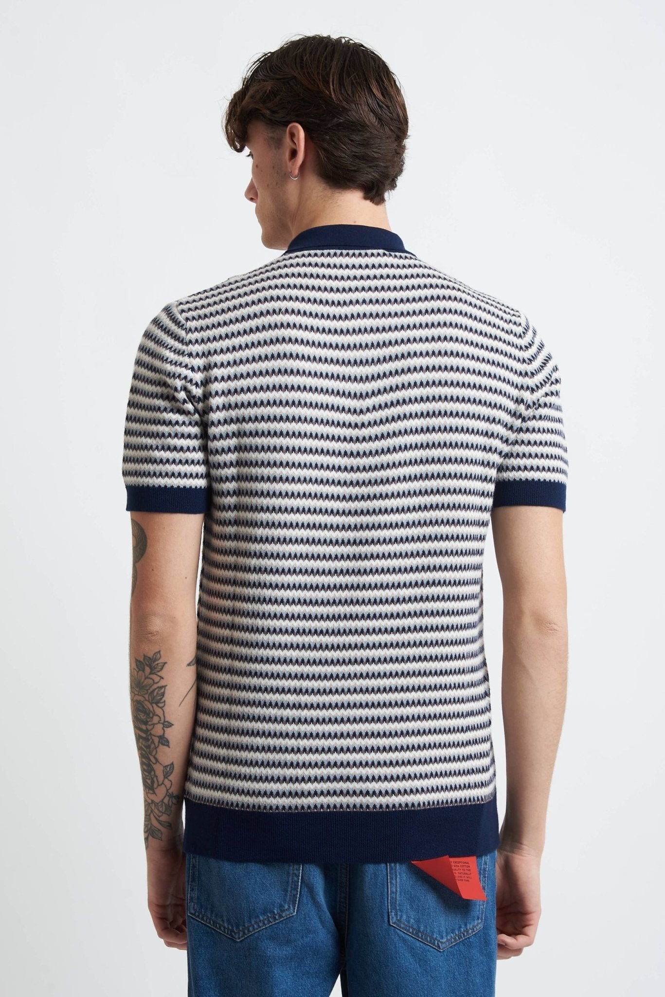 Polo in Maglia con Fantasia Zig Zag in Cotone - De Matteo Uomo