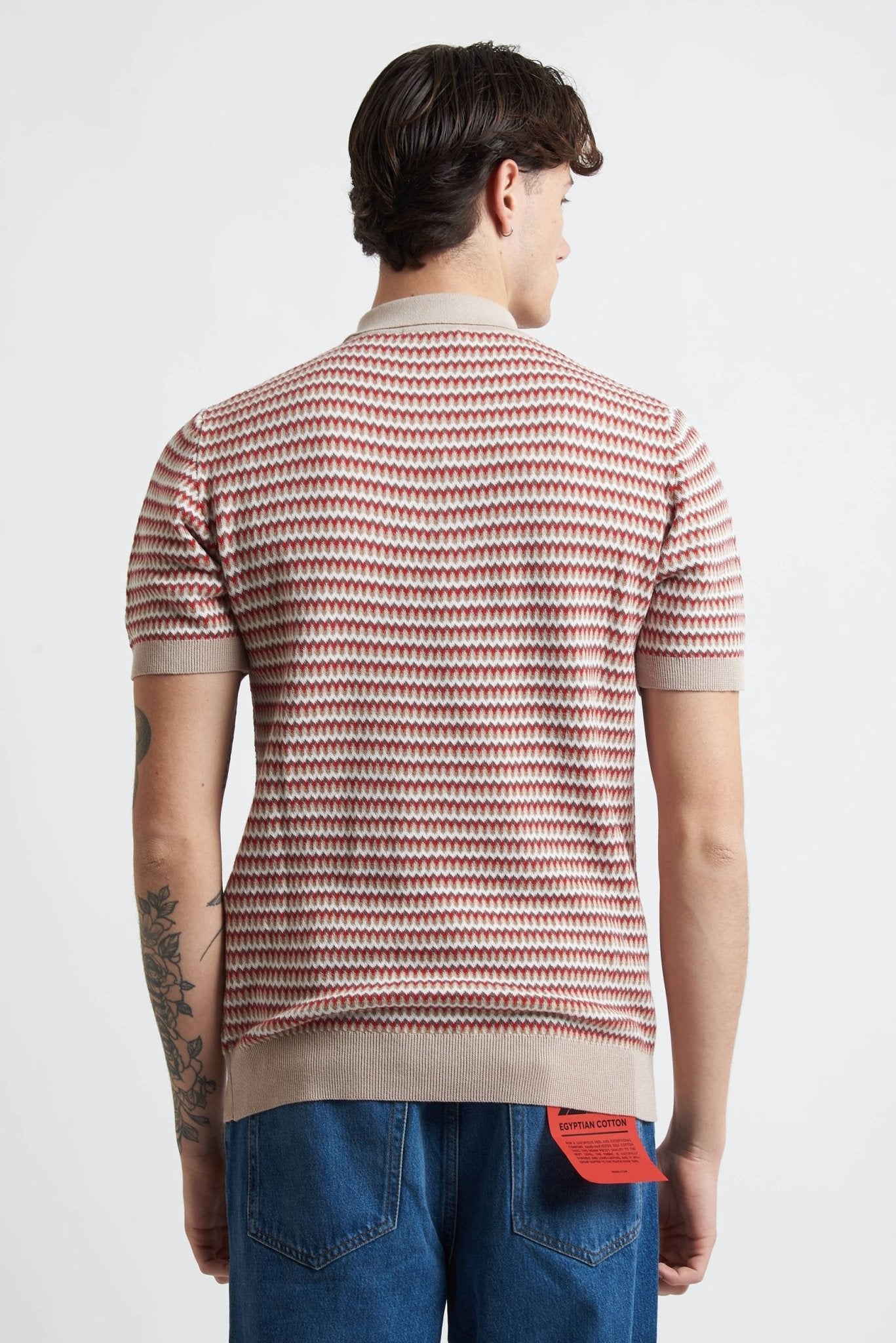 Polo in Maglia con Fantasia Zig Zag in Cotone - De Matteo Uomo