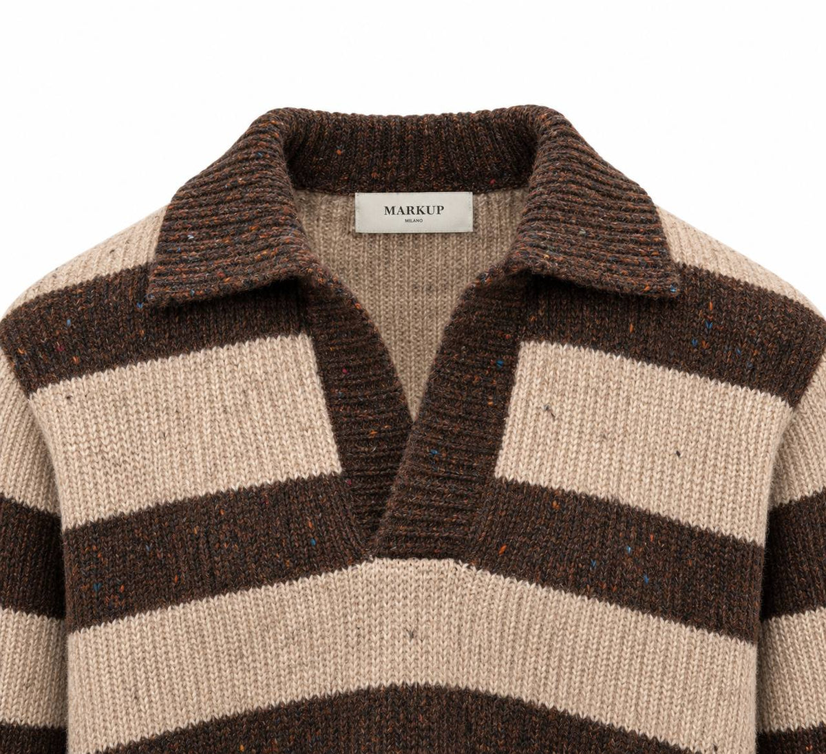 Polo manica lunga con riga marrone e beige - De Matteo Uomo