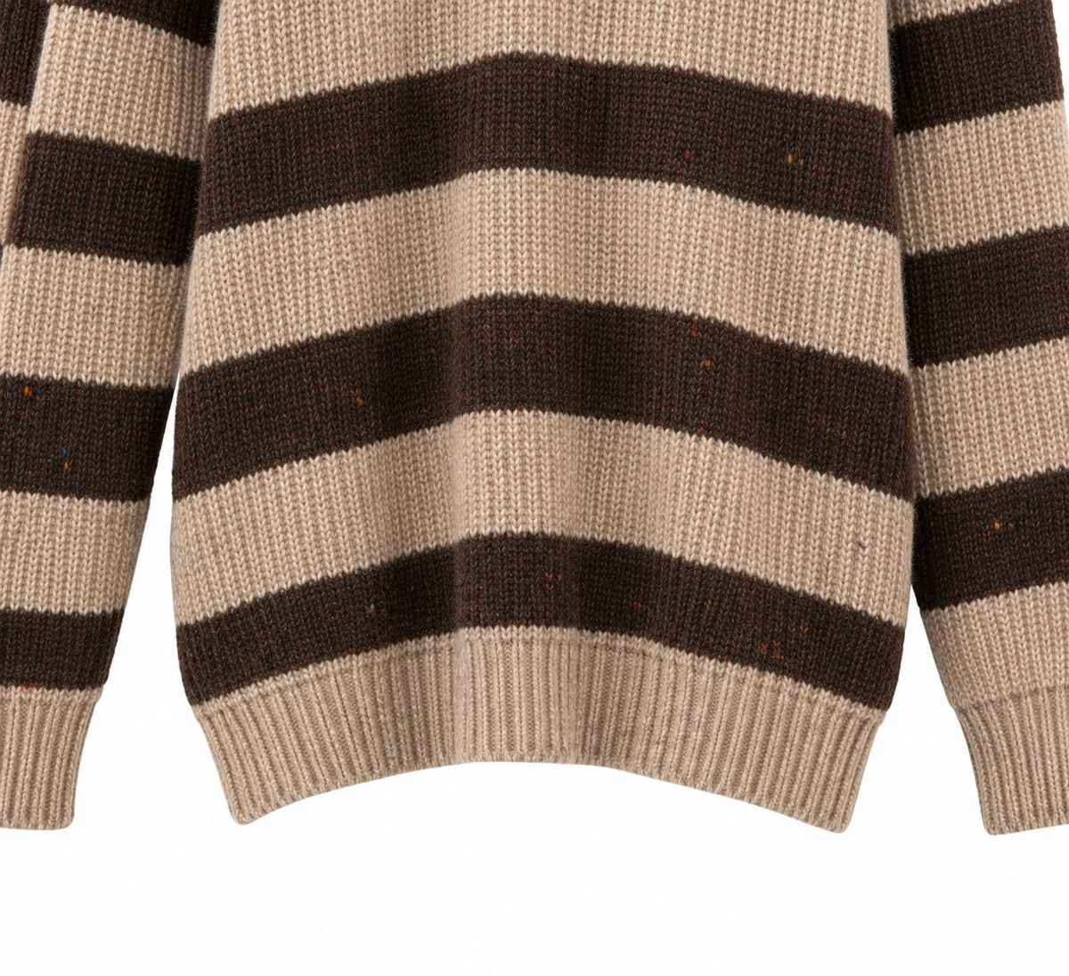 Polo manica lunga con riga marrone e beige - De Matteo Uomo