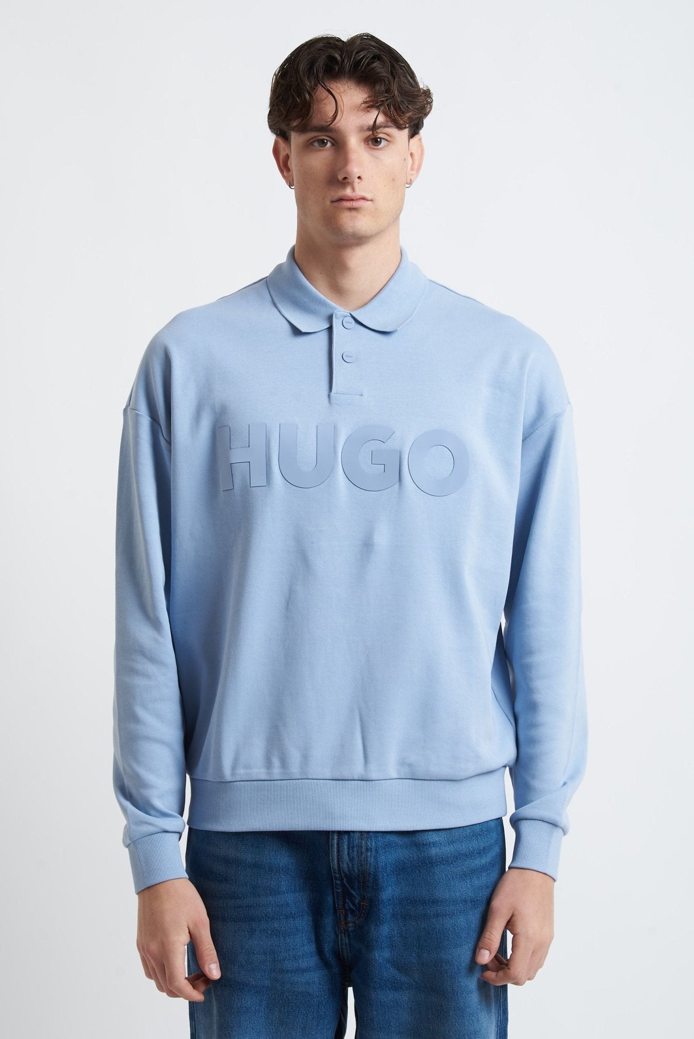 Polo Manica Lunga in Cotone con Bottoni e Logo Frontale HUGO - De Matteo Uomo