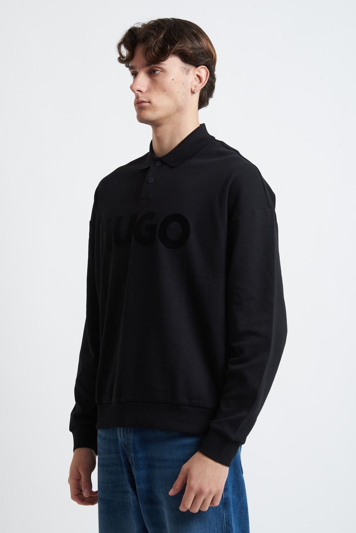 Polo Manica Lunga in Cotone con Bottoni e Logo Frontale HUGO - De Matteo Uomo