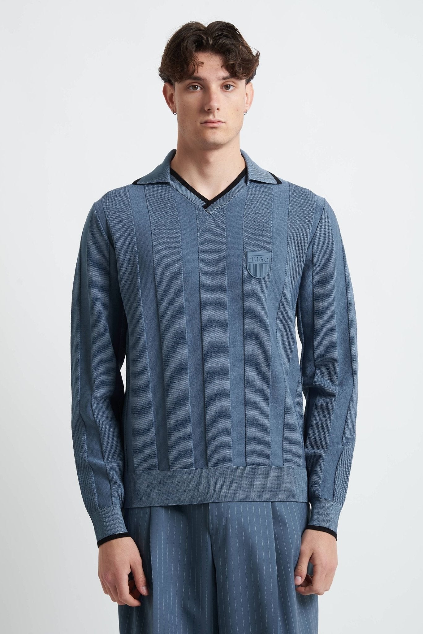 Polo Slim Manica Lunga Stile Squadra da Calcio con Logo HUGO - De Matteo Uomo