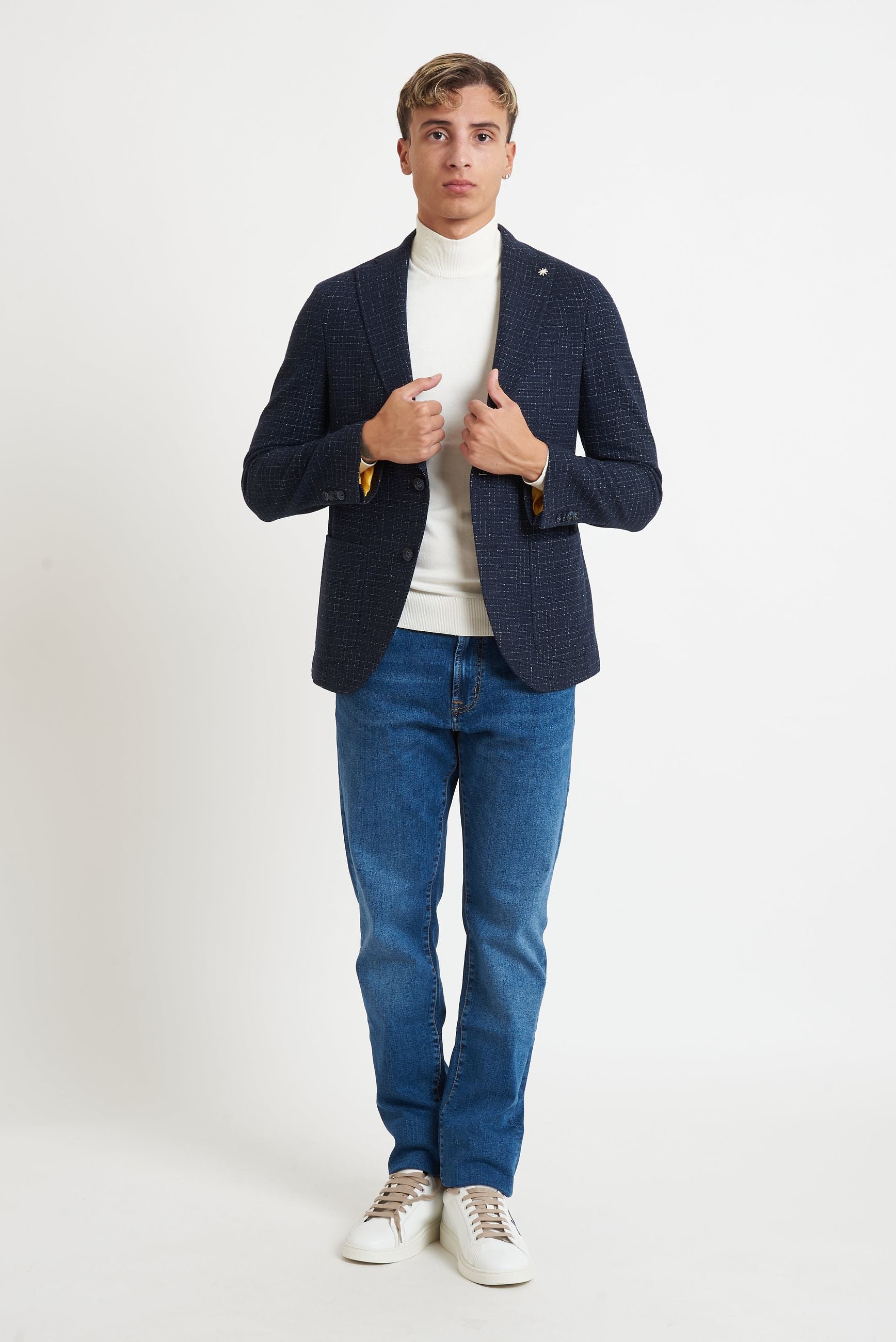 manuel ritz Giacca Drop Otto Semifoderata in Pattern Misto Lana e Cotone G2038