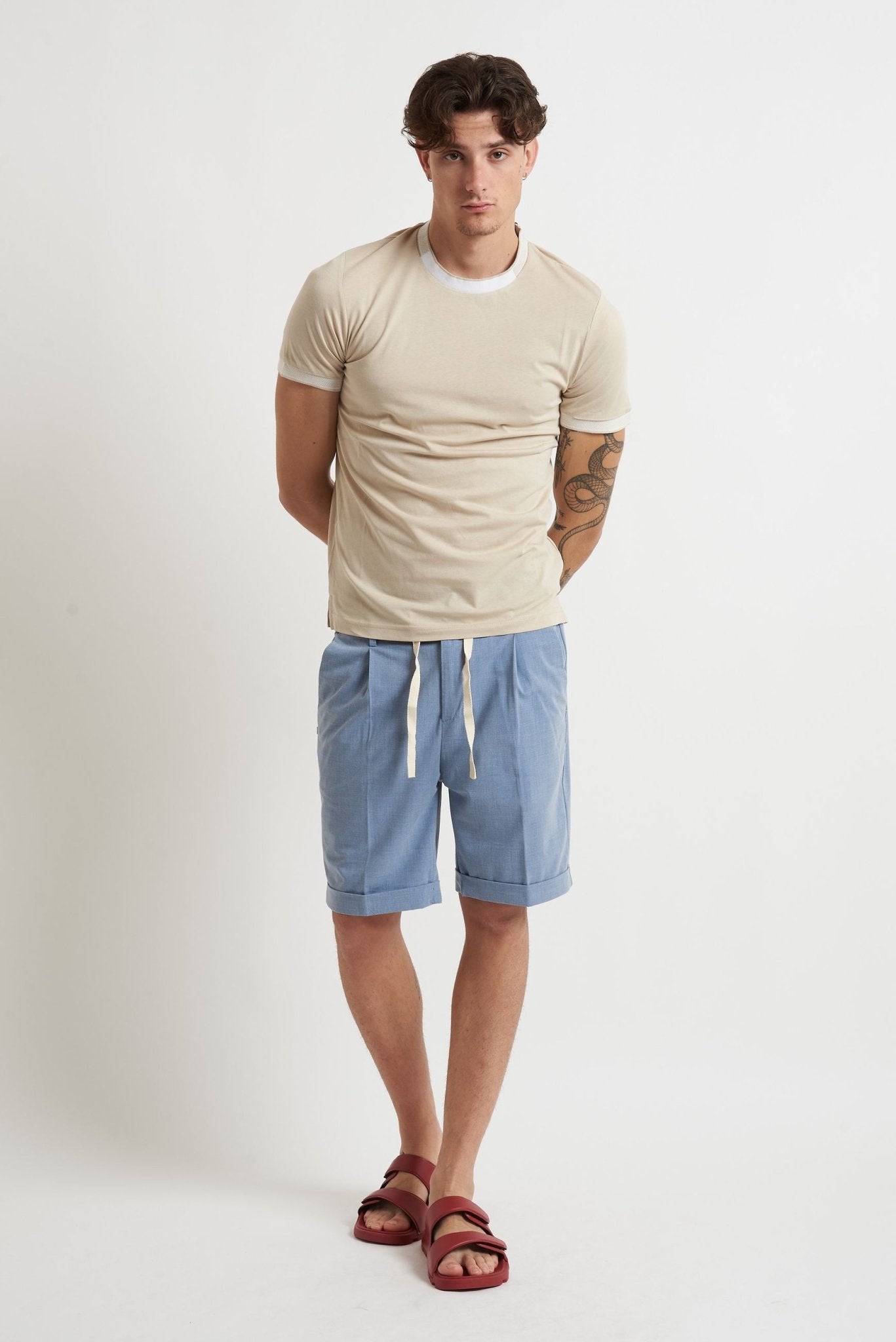 T-shirt Basic in Cotone con Collo e Maniche a Contrasto mk1910040 - De Matteo Uomo