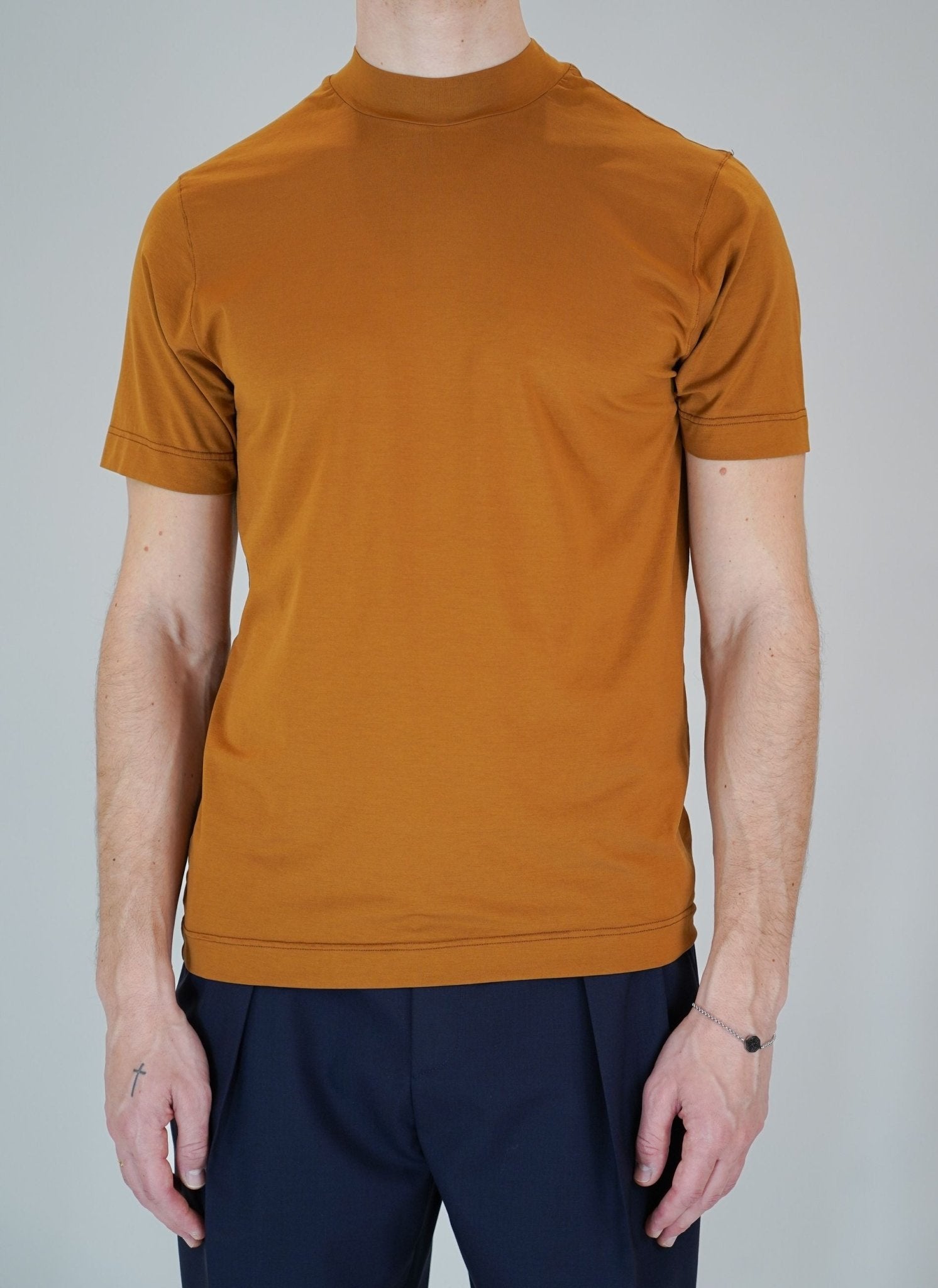 T-Shirt Basic in Cotone con Collo Rialzato - De Matteo Uomo
