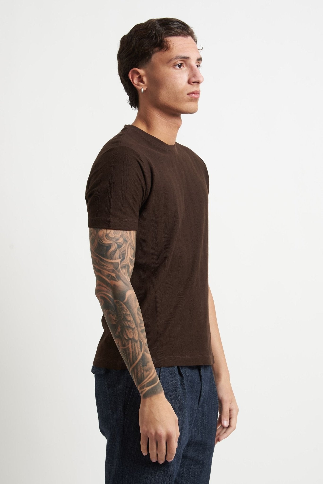 T-shirt Basic in Cotone con Fantasia Spina di Pesce - De Matteo Uomo