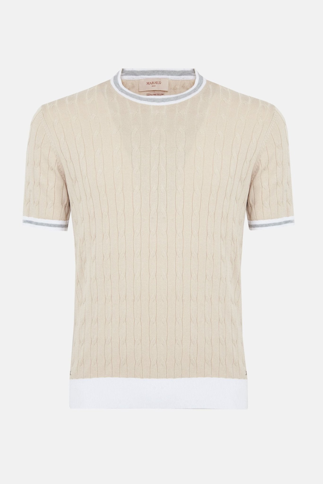 T-Shirt Girocollo in Cotone con Fantasia Trecce e Dettagli a Contrasto - De Matteo Uomo