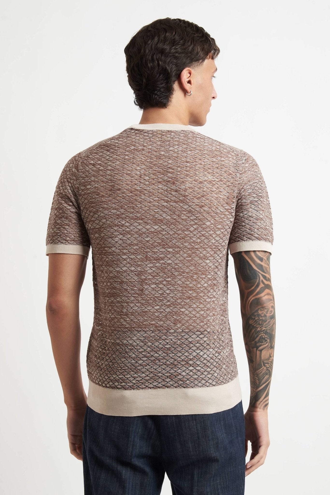 T-shirt Traforata Sfumata Beige e Marrone in Cotone - De Matteo Uomo