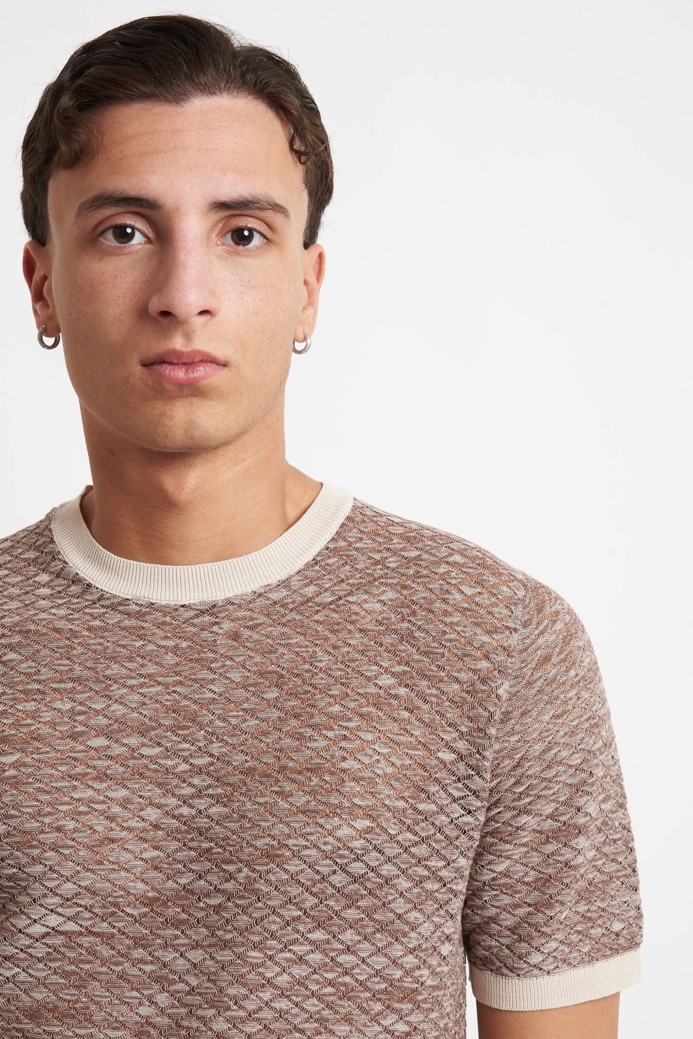 T-shirt Traforata Sfumata Beige e Marrone in Cotone - De Matteo Uomo