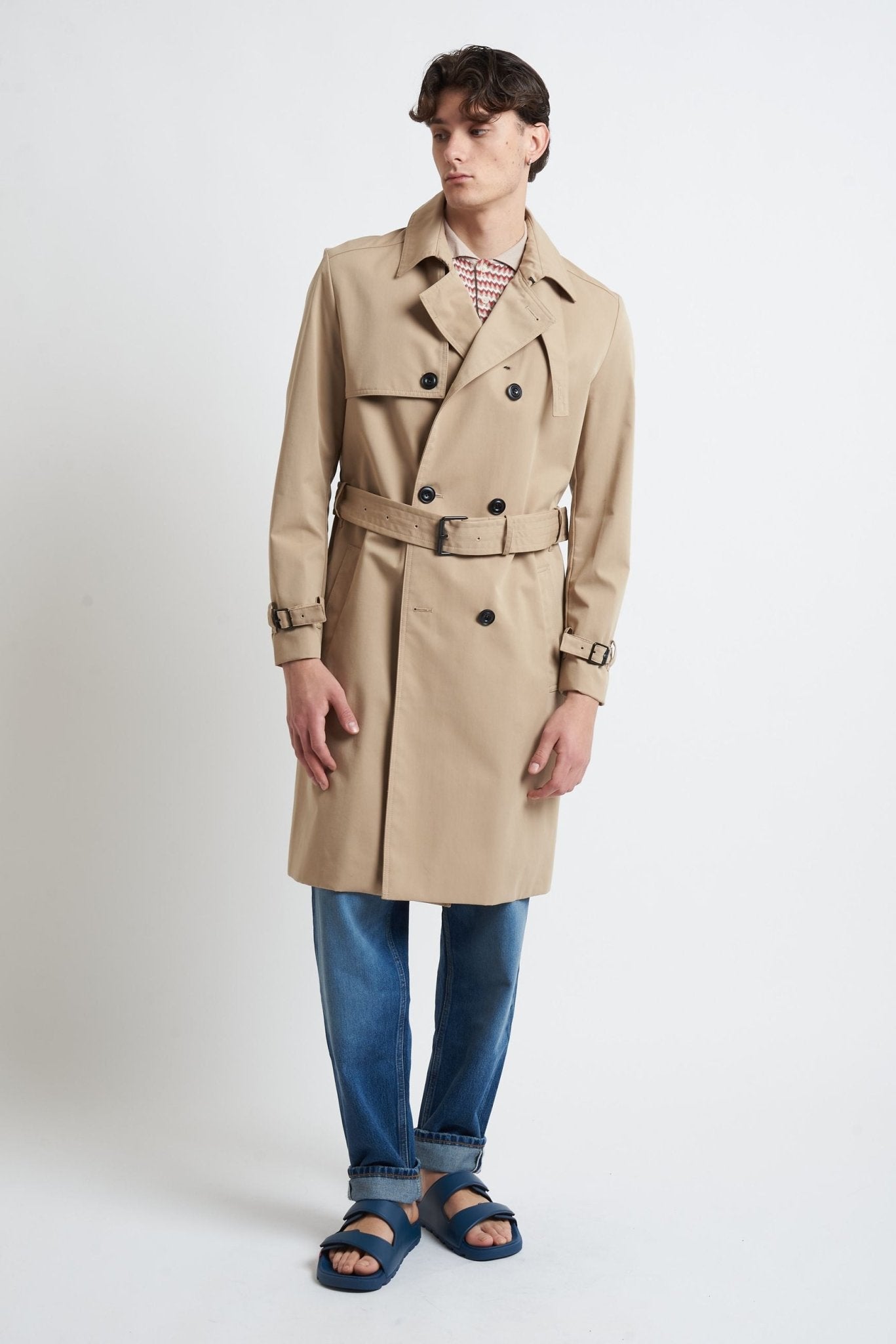Trench Doppiopetto con Cintura in Vita e Collo Camicia - De Matteo Uomo