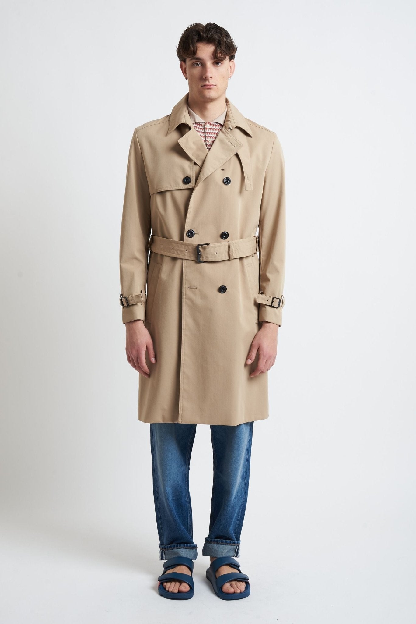 Trench Doppiopetto con Cintura in Vita e Collo Camicia - De Matteo Uomo