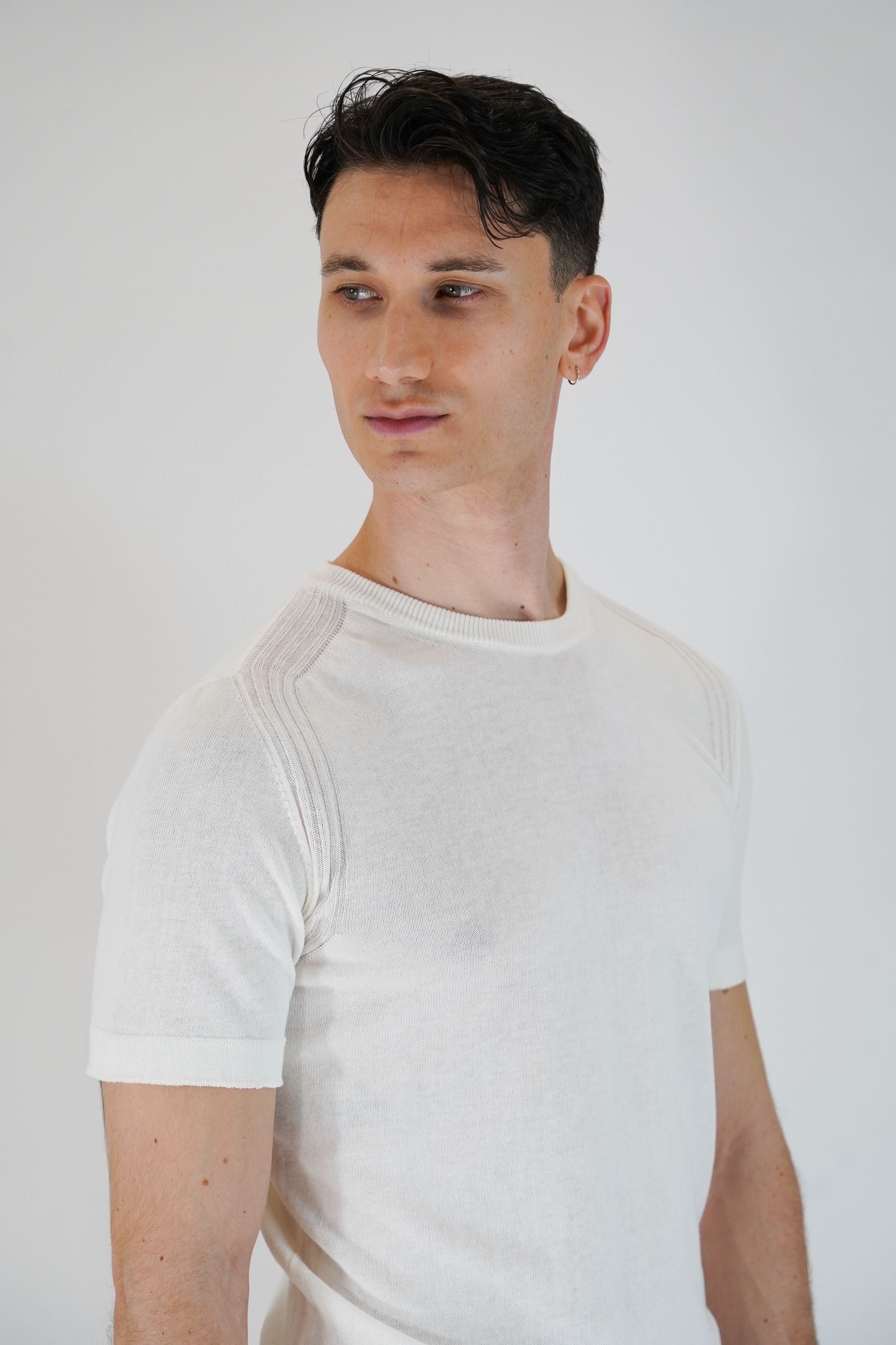 T-Shirt in Cotone con Manica Raglan e Collo, Polsi e Fondo Elasticizzati