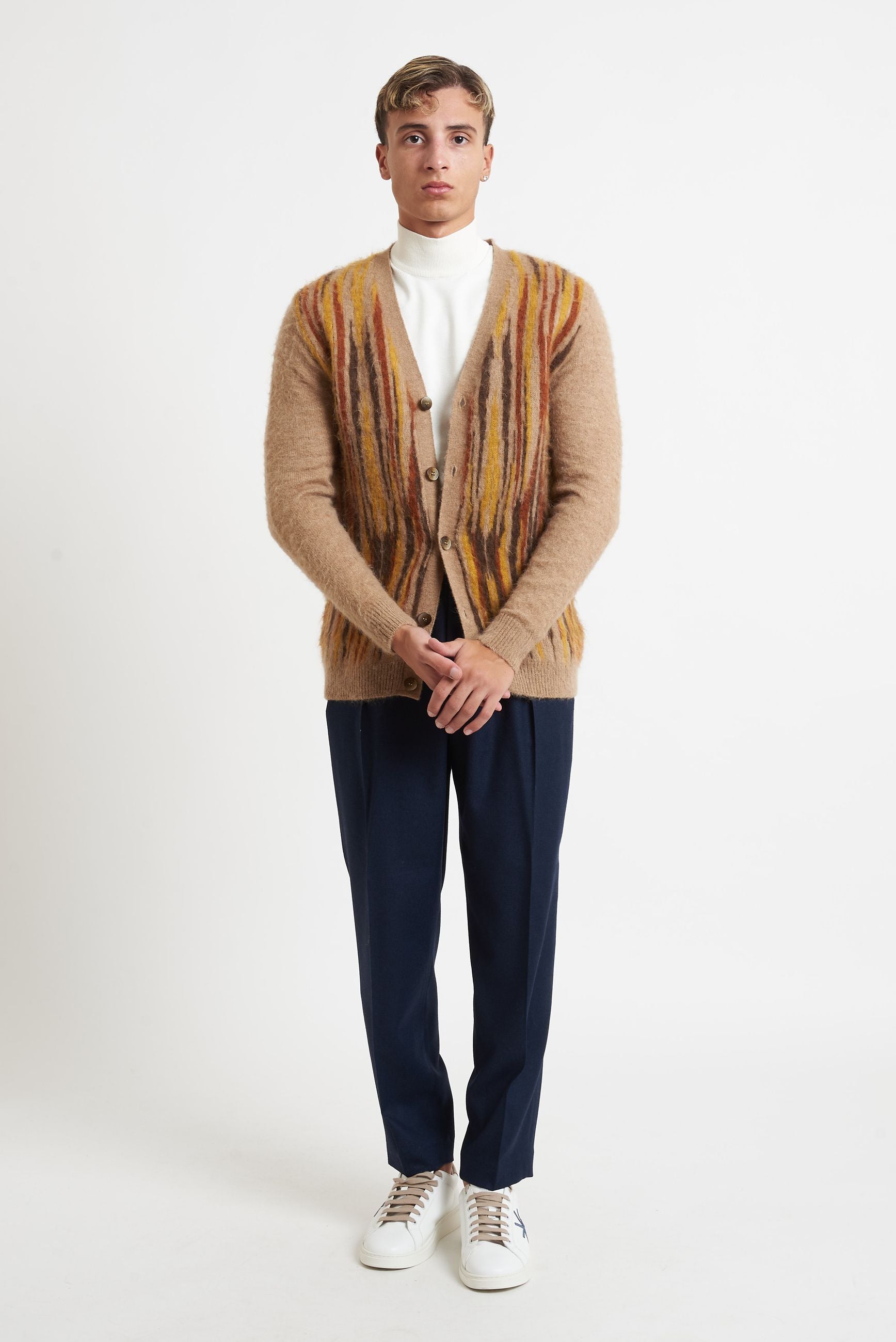 prime homme Cardigan Uomo con 5 Bottoni e Riga Verticale Colorata ma126