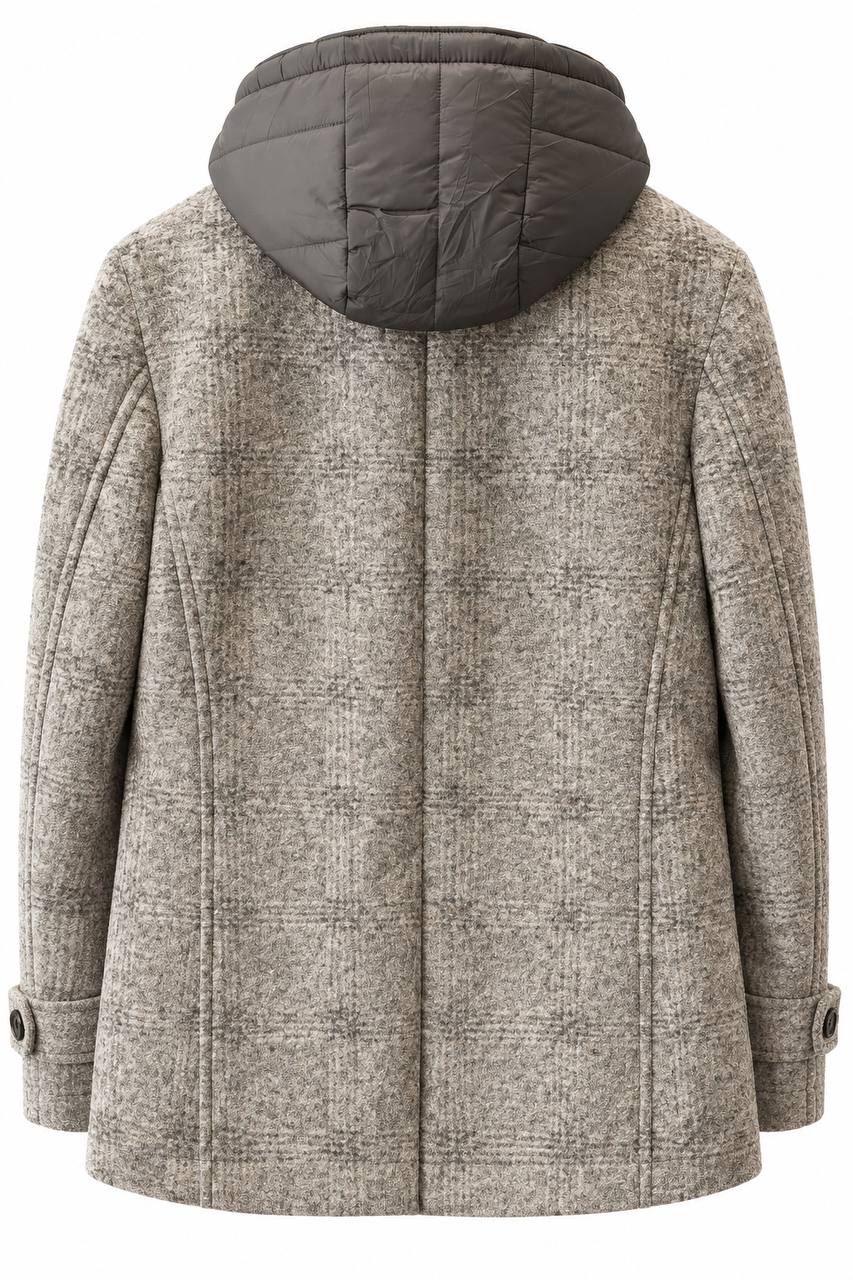Pea Coat Uomo Doppiopetto con Pettorina e Cappuccio Removibile