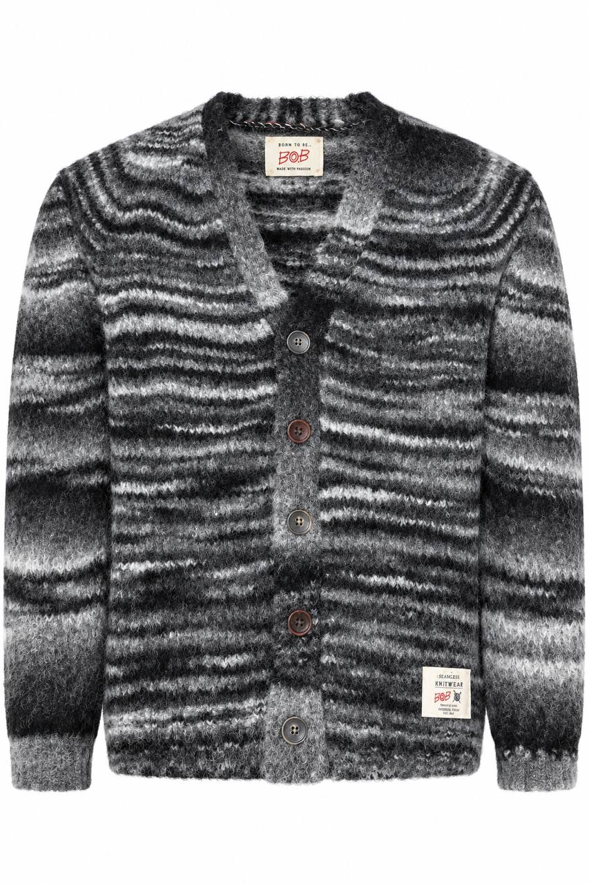 Cardigan Uomo con Bottoni a Contrasto e Fantasia a Righe