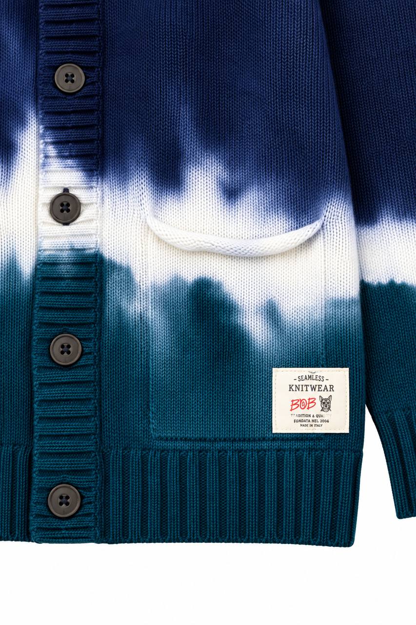Cardigan Uomo 100% Lana con Effetto Tie Dye