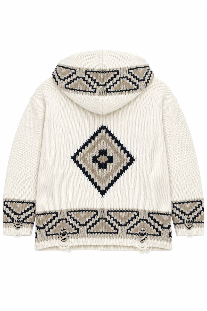 Poncho Uomo Oversize con Cappuccio e Fantasia a Rombo