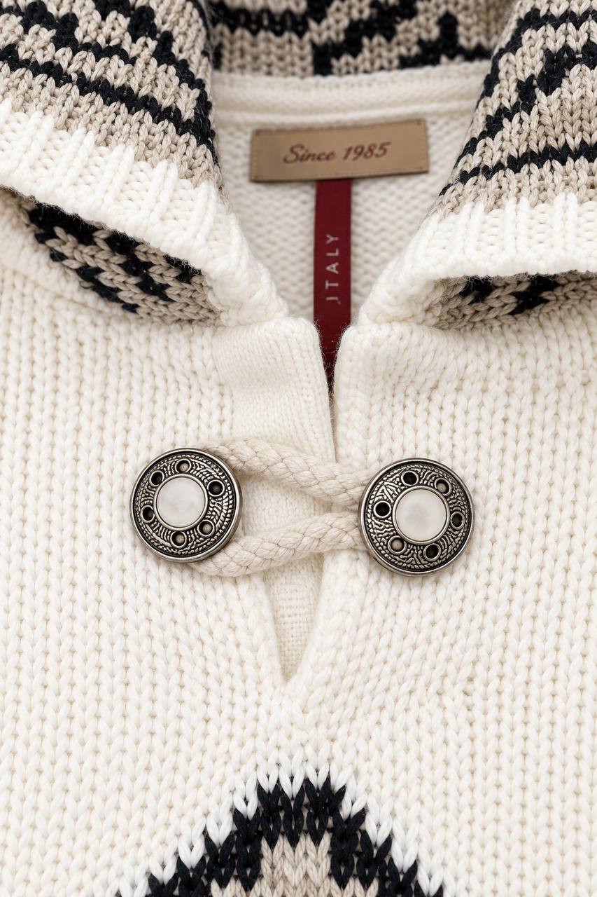Poncho Uomo Oversize con Cappuccio e Fantasia a Rombo
