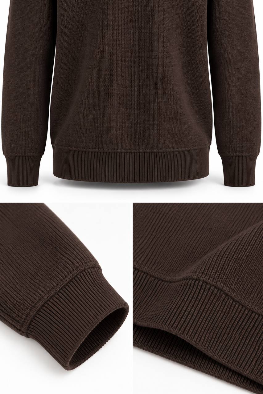Jersey de hombre de cuello redondo marrón con mangas raglán