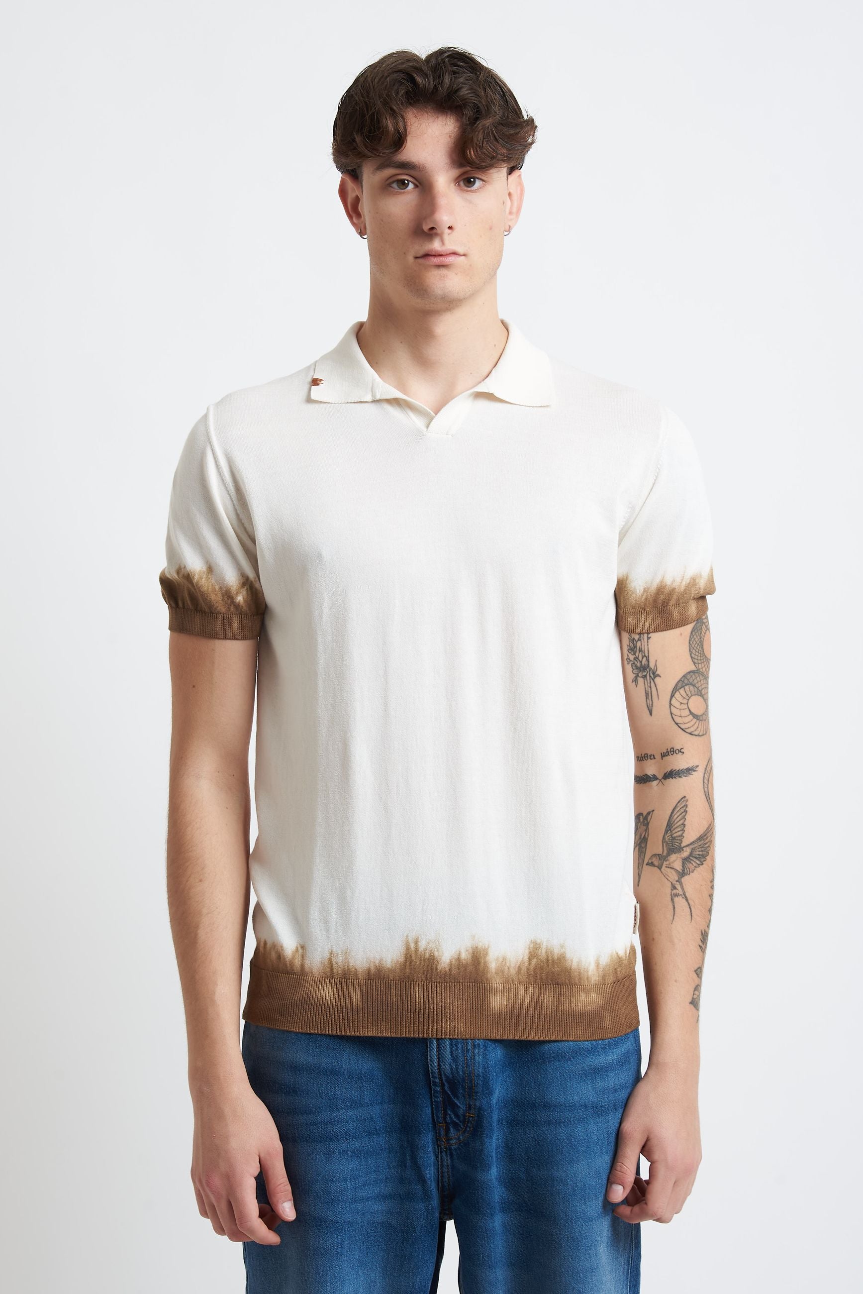 Polo Senza Bottoni in Cotone con Lavorazione Tie Dye sunset
