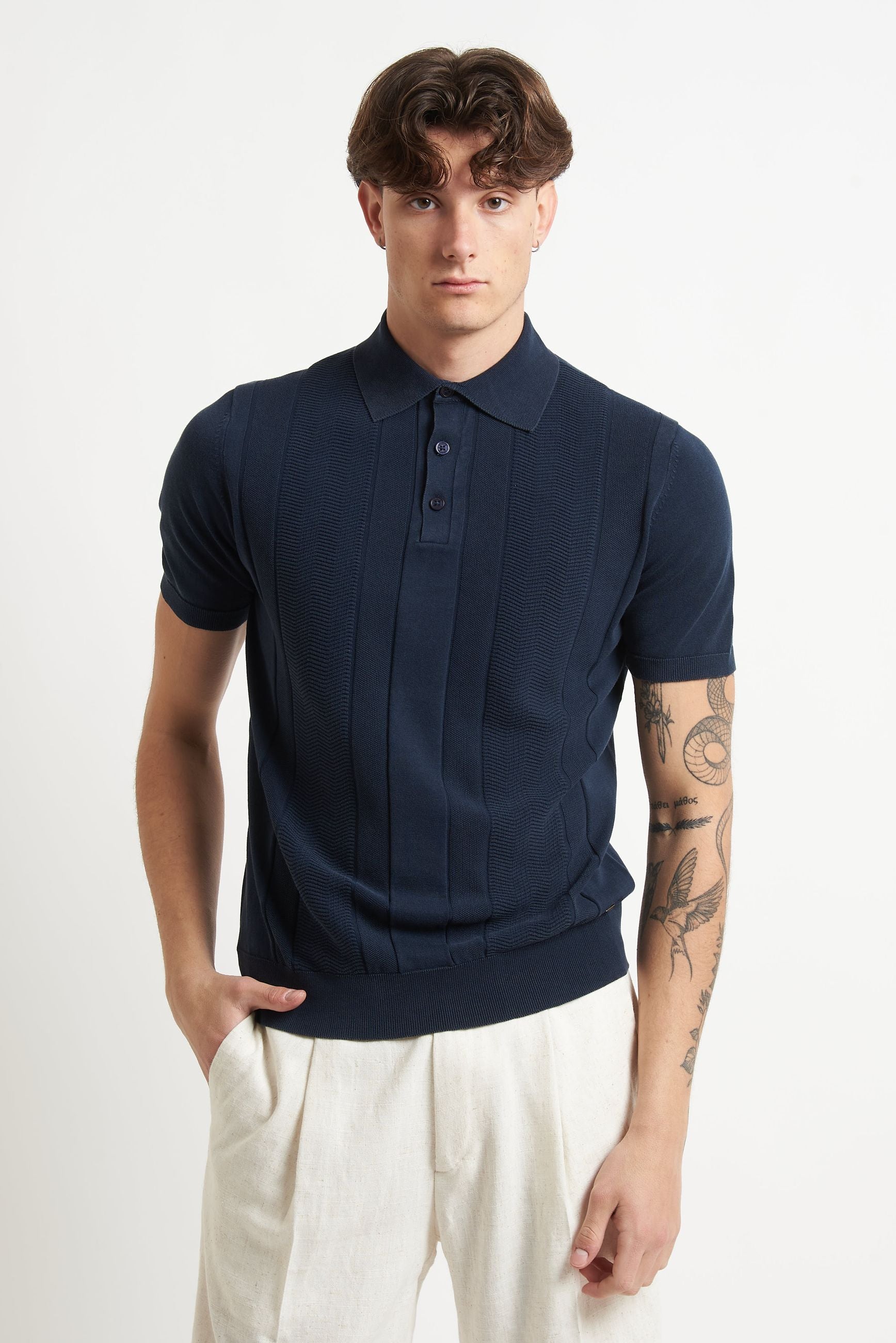 Polo Basic in Cotone con Stampa Spina di Pesce mk1900026