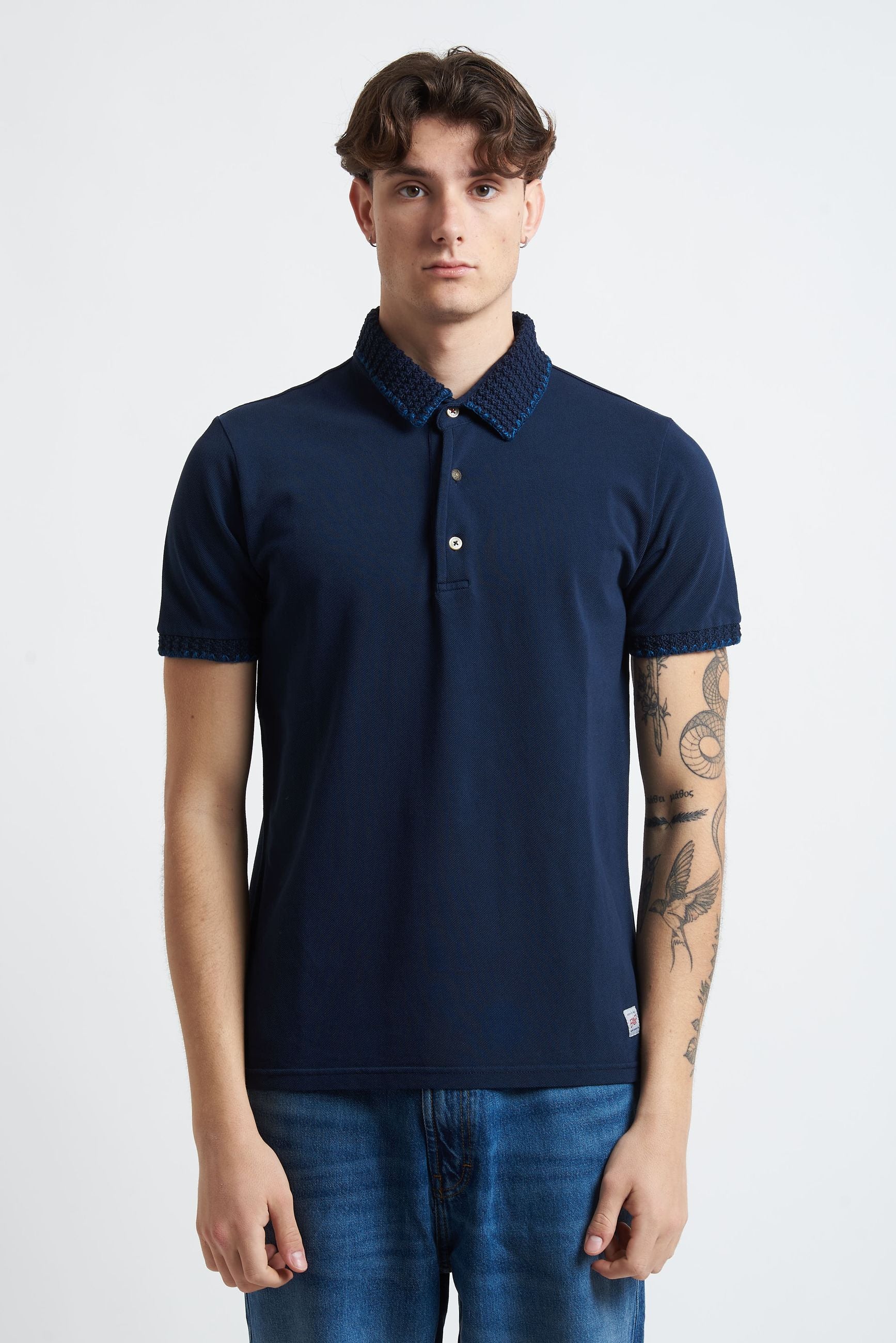 Polo Basic in Cotone con Collo e Maniche in Maglia jimi
