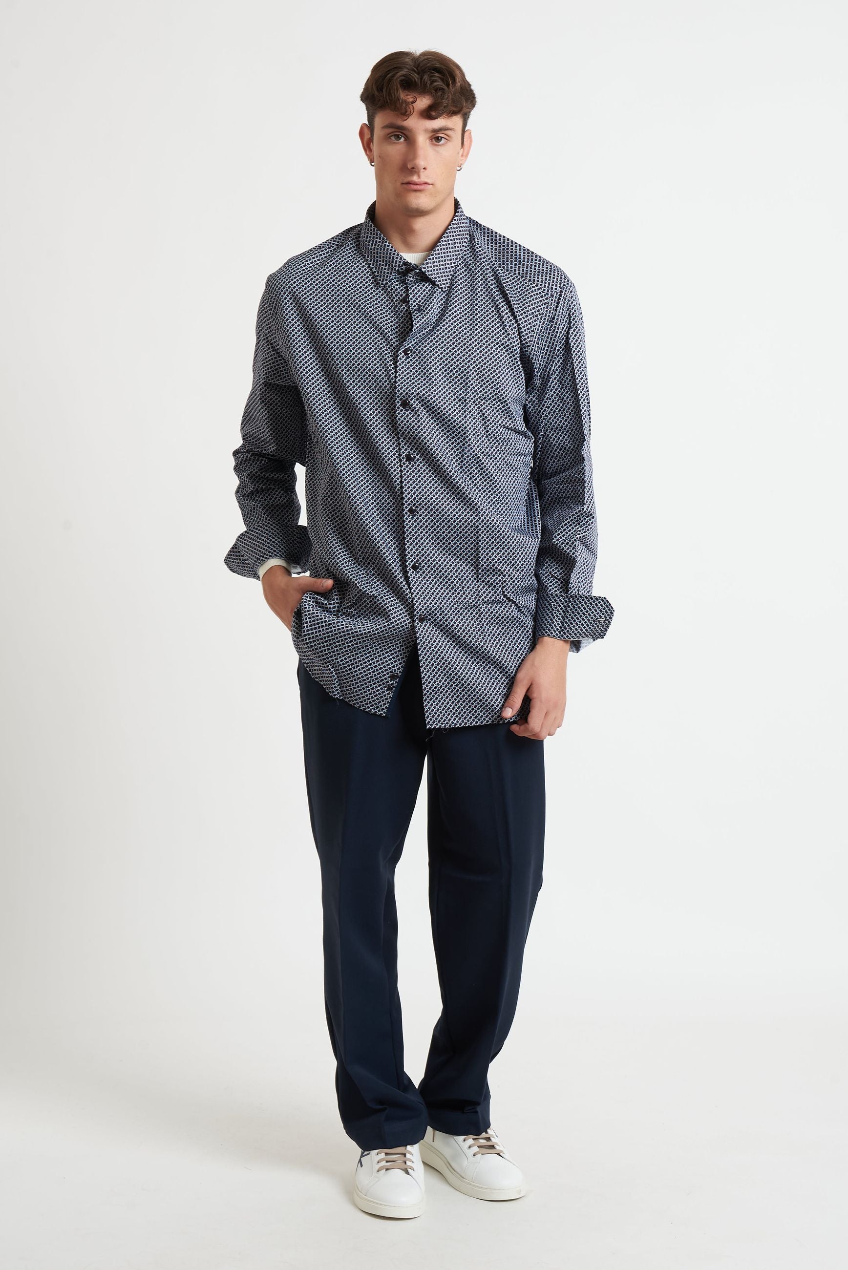 bugatti Camicia Uomo a Micro-Fantasia con Collo Mezzo Francese 48525