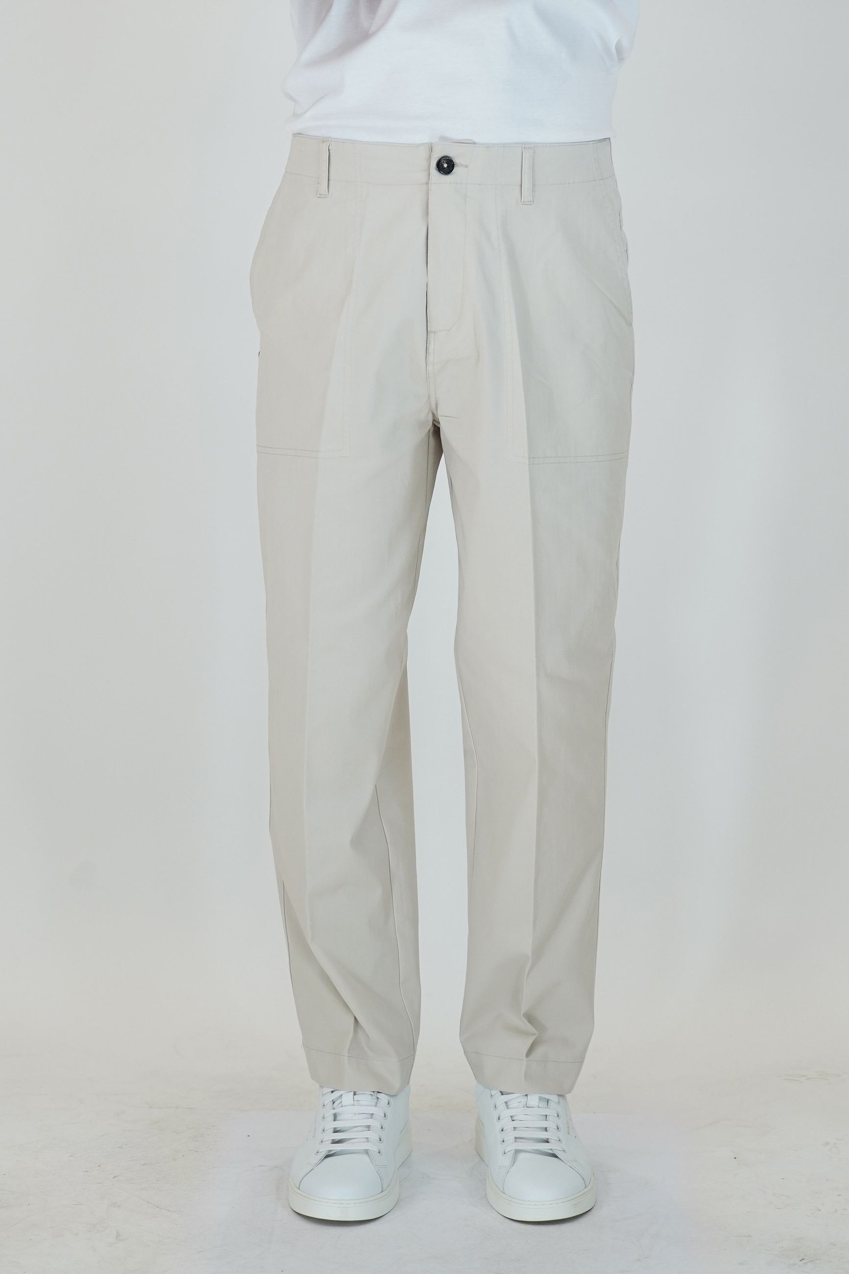 Pantalone Baggy in Cotone con Tasche America e Tasche Posteriori a Bottone