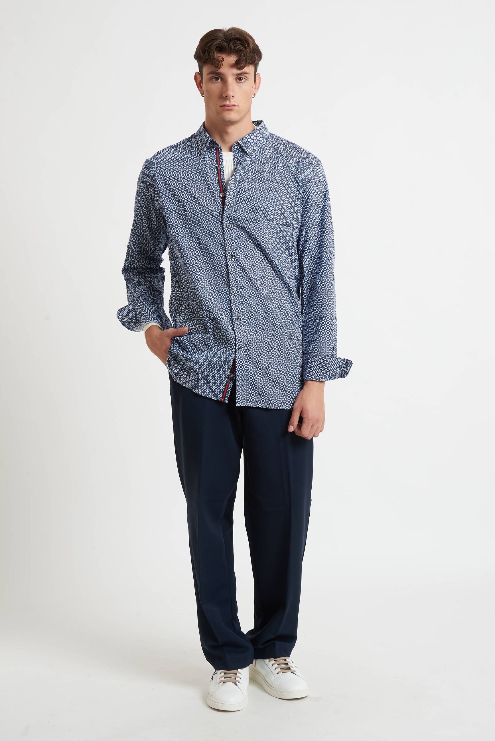 BUGATTI Camicia Uomo Fantasia Collo Mezzo Francese Modello 58611 a