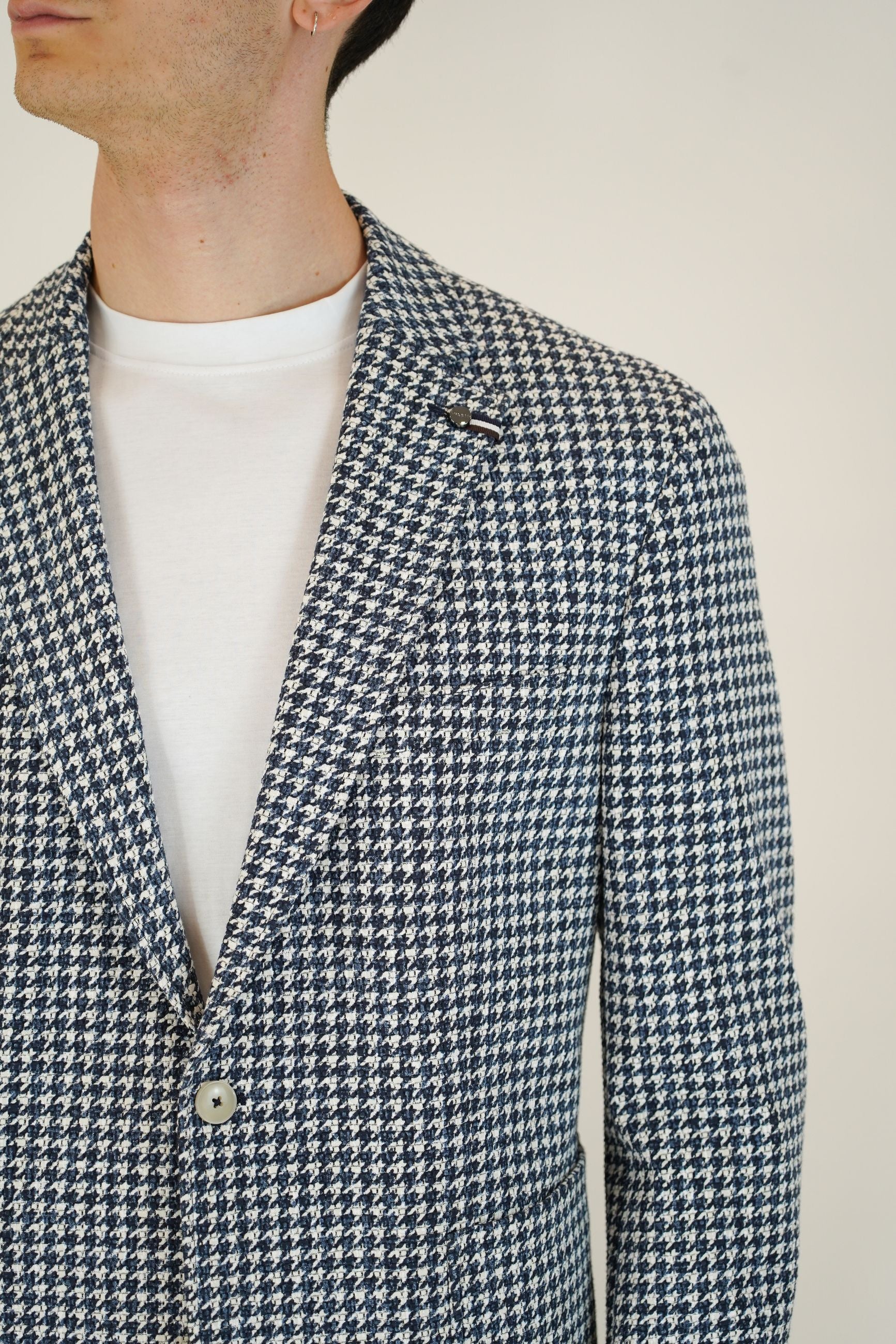 Giacca Monopetto Pied de Poule Drop 4 Sfoderata con Rever Classico