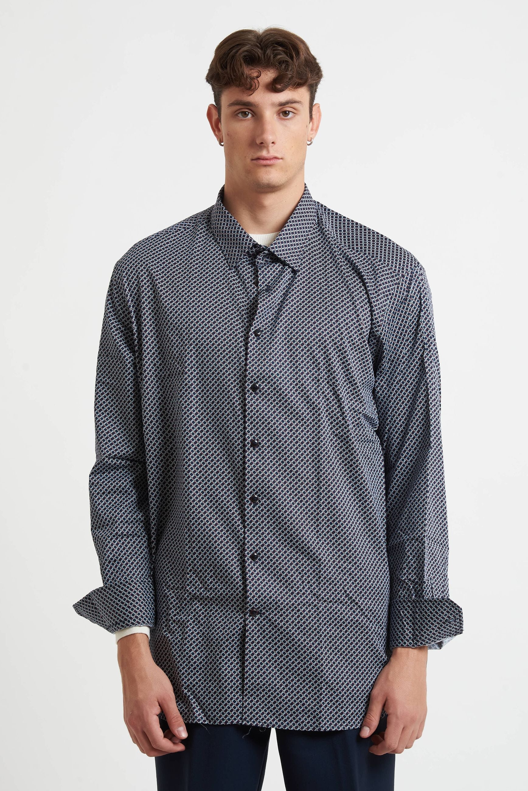 bugatti Camicia Uomo a Micro-Fantasia con Collo Mezzo Francese 48525