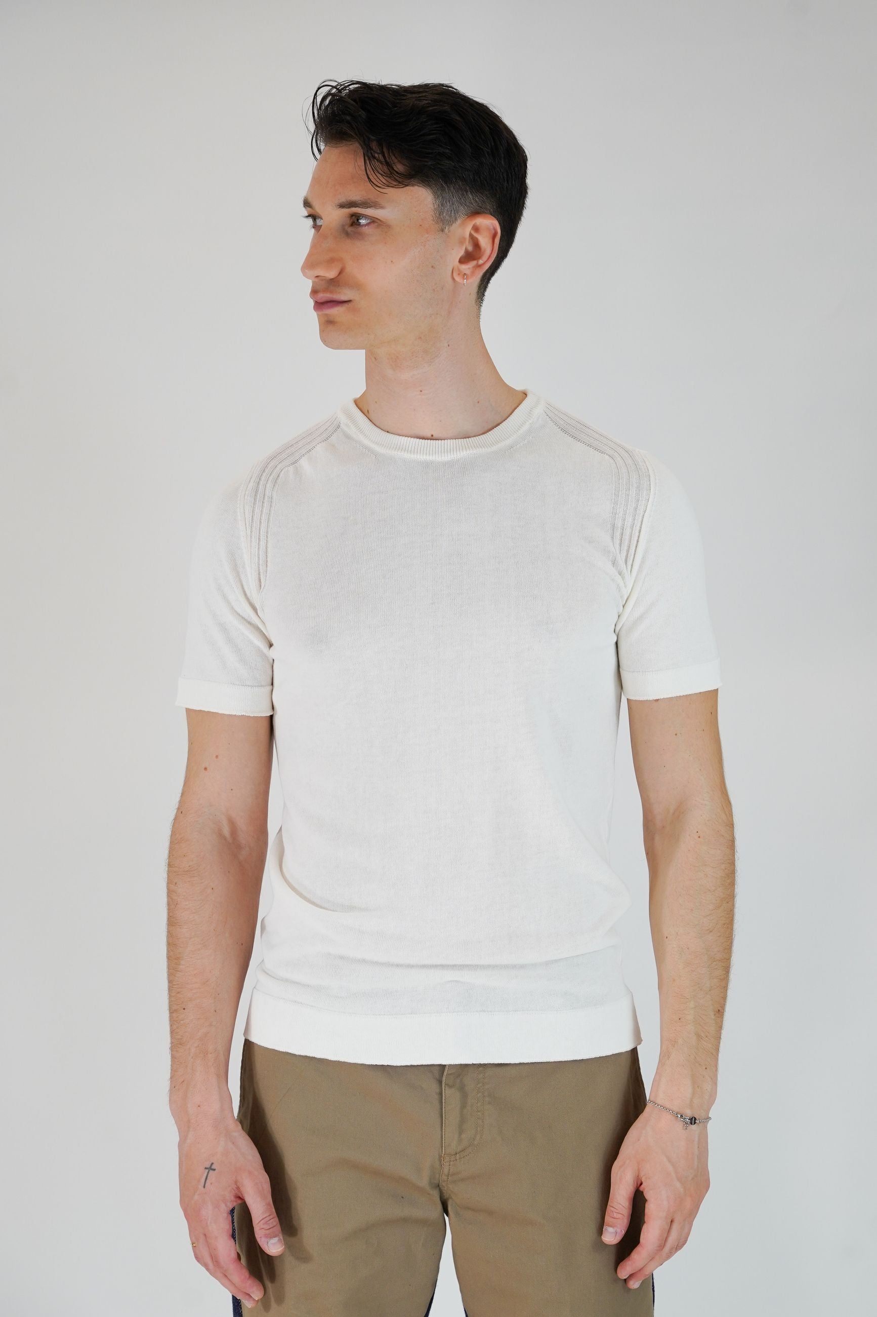 T-Shirt in Cotone con Manica Raglan e Collo, Polsi e Fondo Elasticizzati