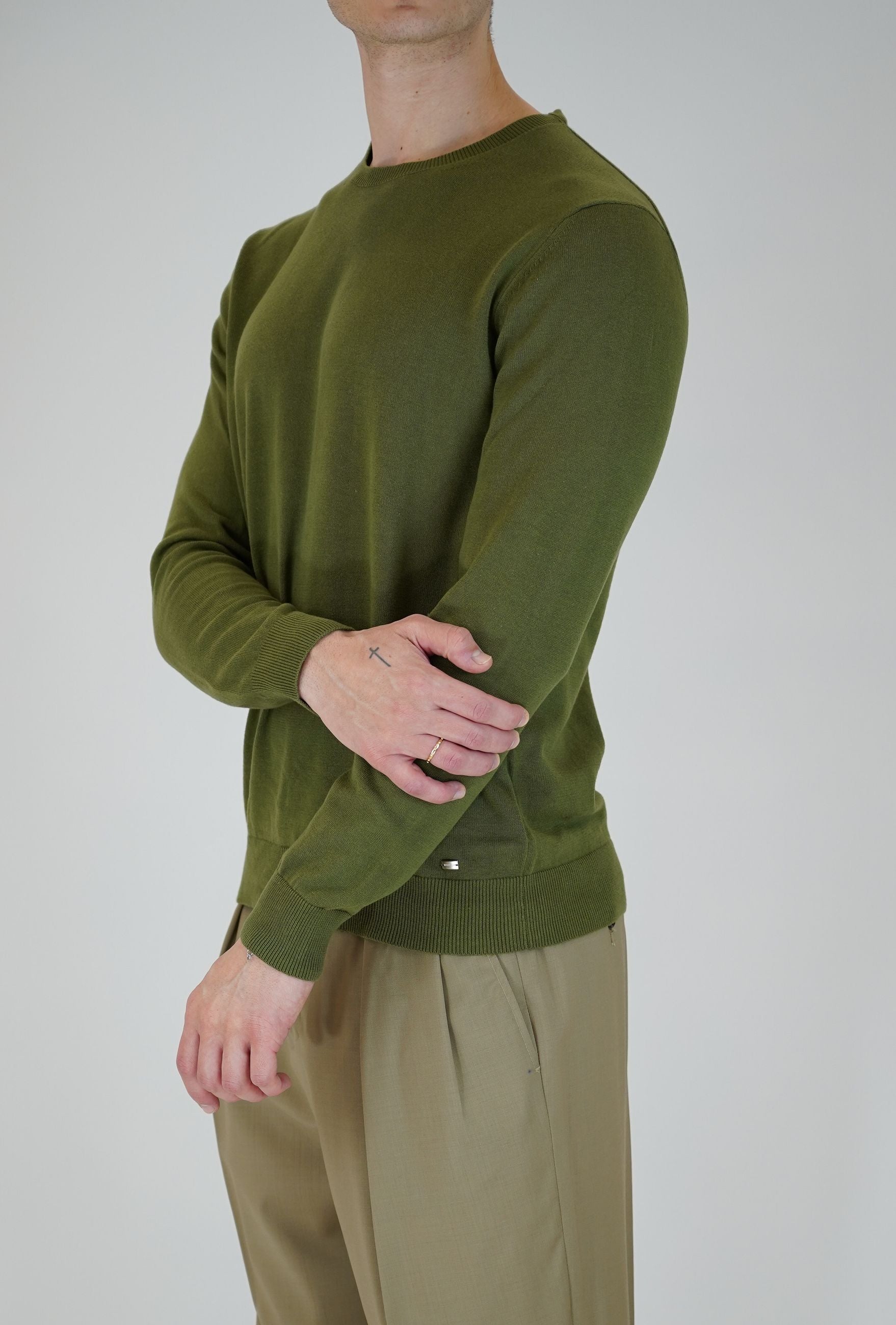 Maglia Girocollo Basic in Cotone con Fondo e Polsi Elasticizzati