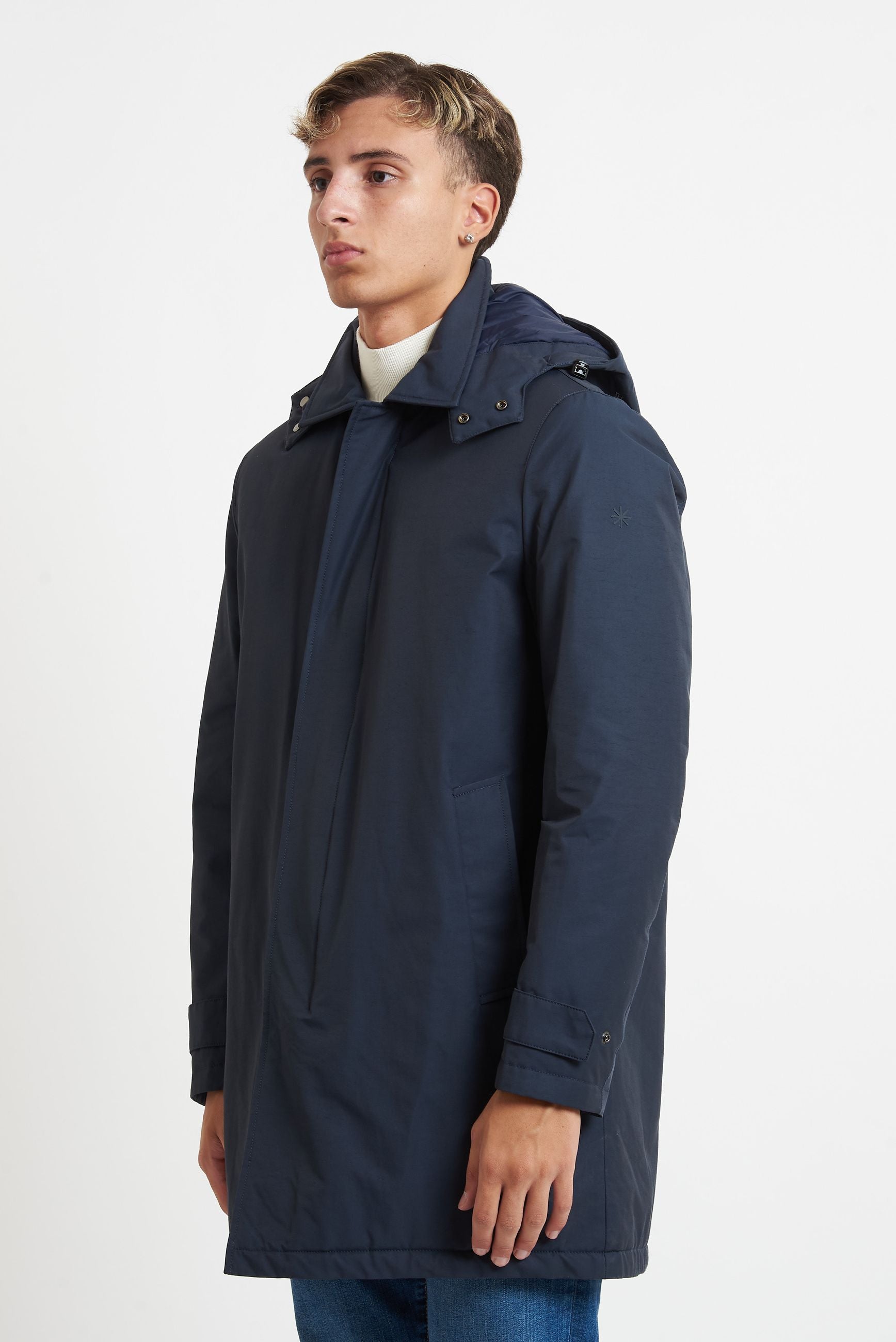 manuel ritz Trench con Cappuccio Imbottito in Microfibra Misto Cotone H8400F