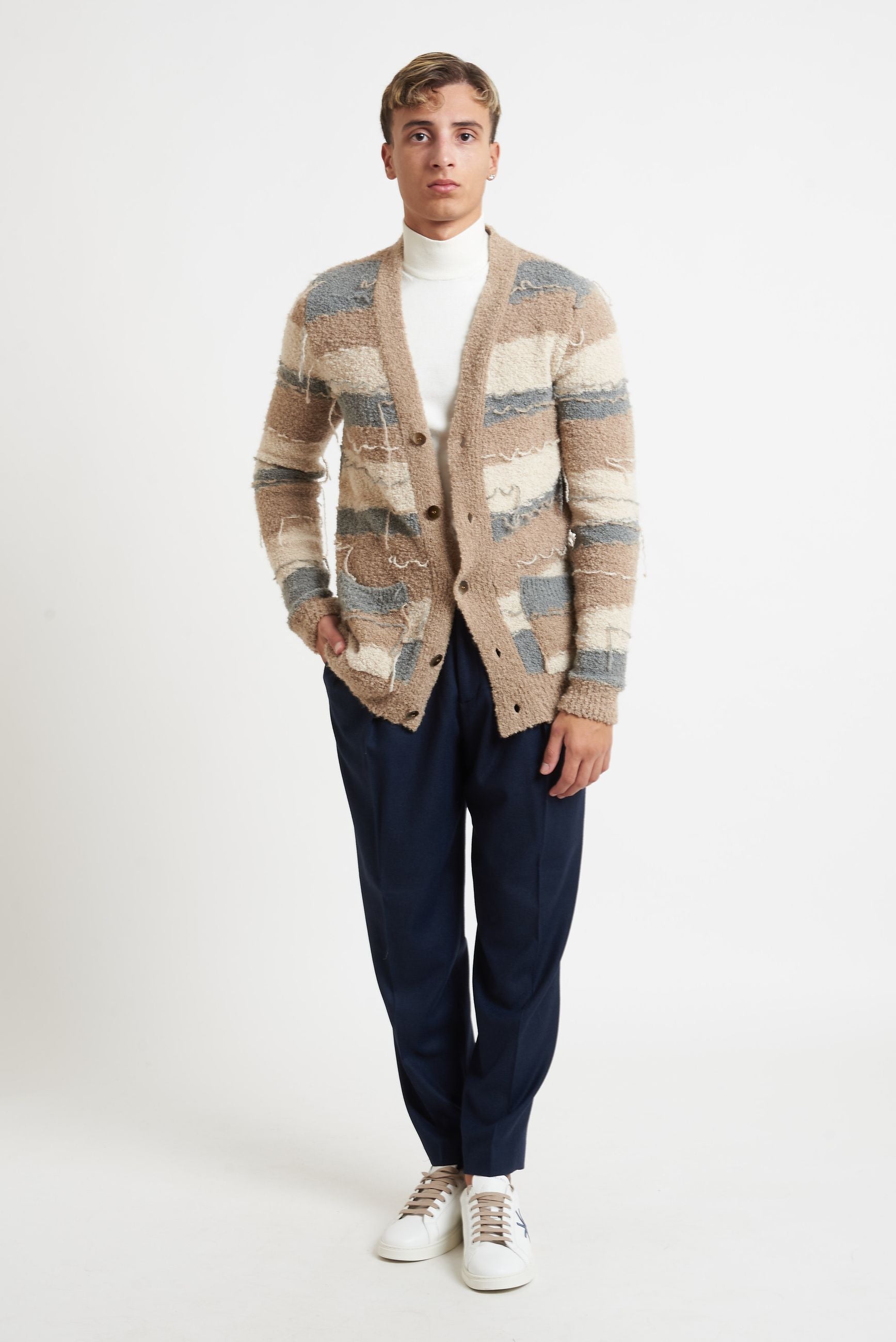 prime homme Cardigan Uomo con 5 Bottoni e Riga Orizzontale Effetto Sfilato MA132