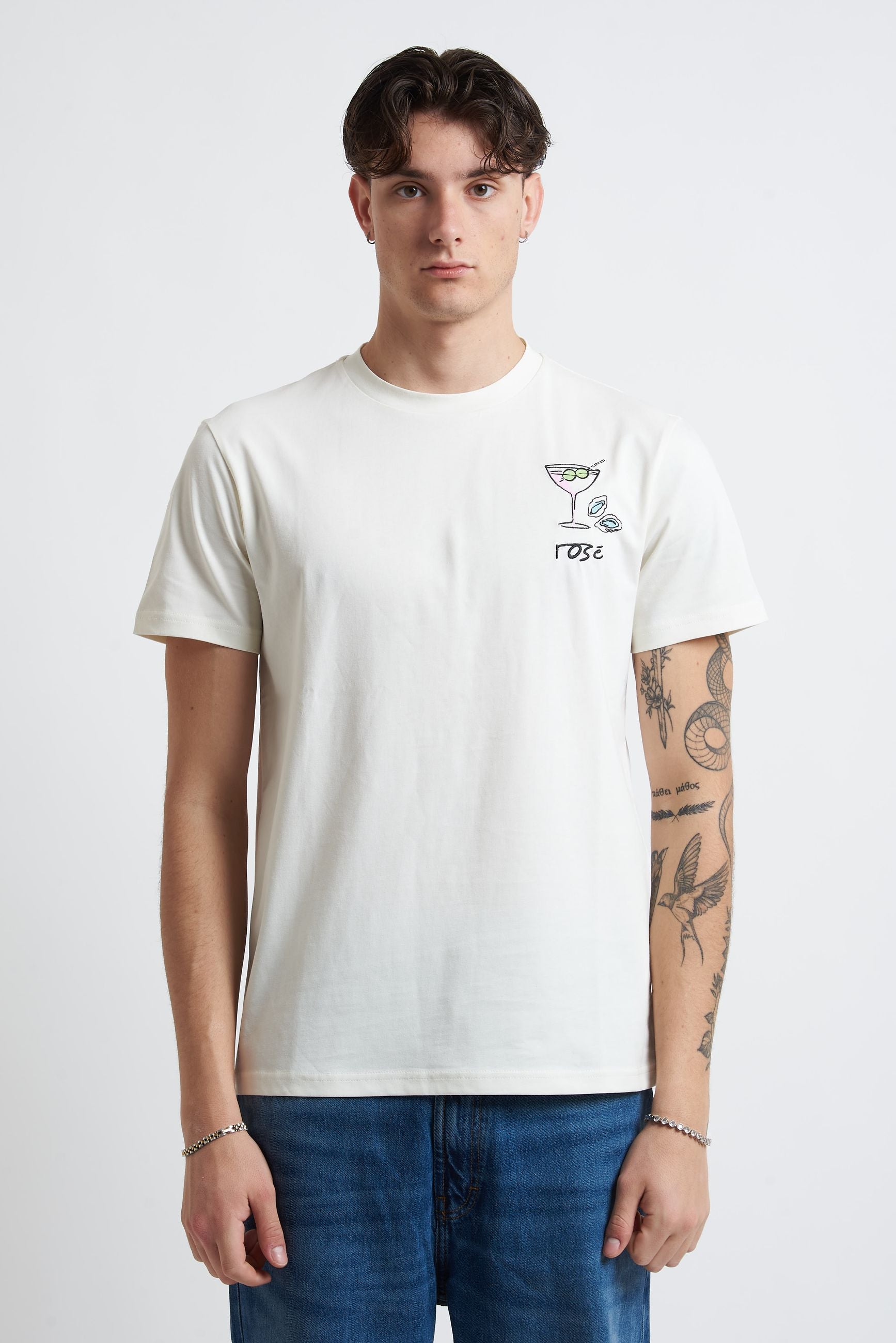 T-shirt Basic in Cotone con Stampa Frontale sul Petto m573