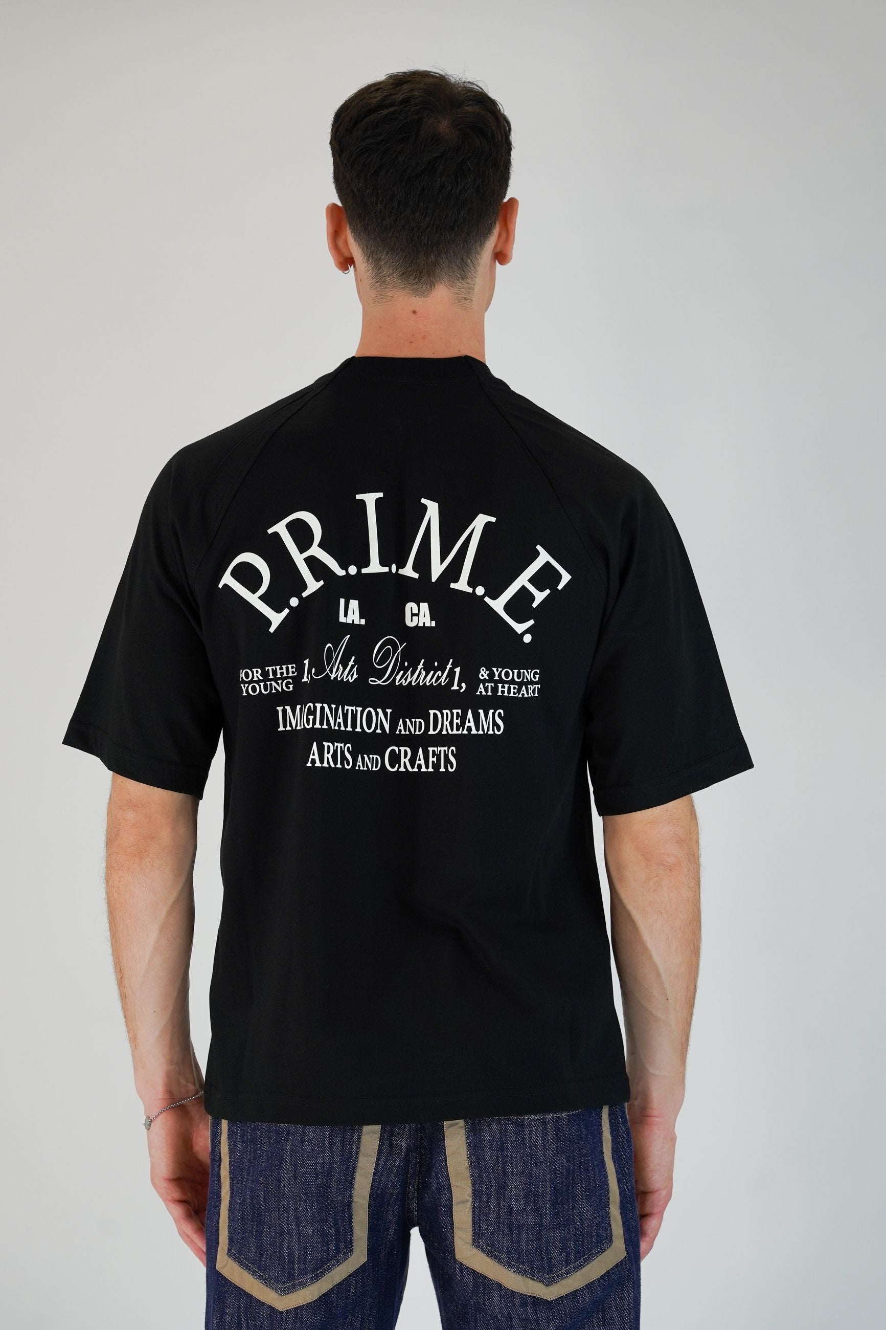 T-Shirt in Cotone con Manica Raglan e Stampa sul Retro
