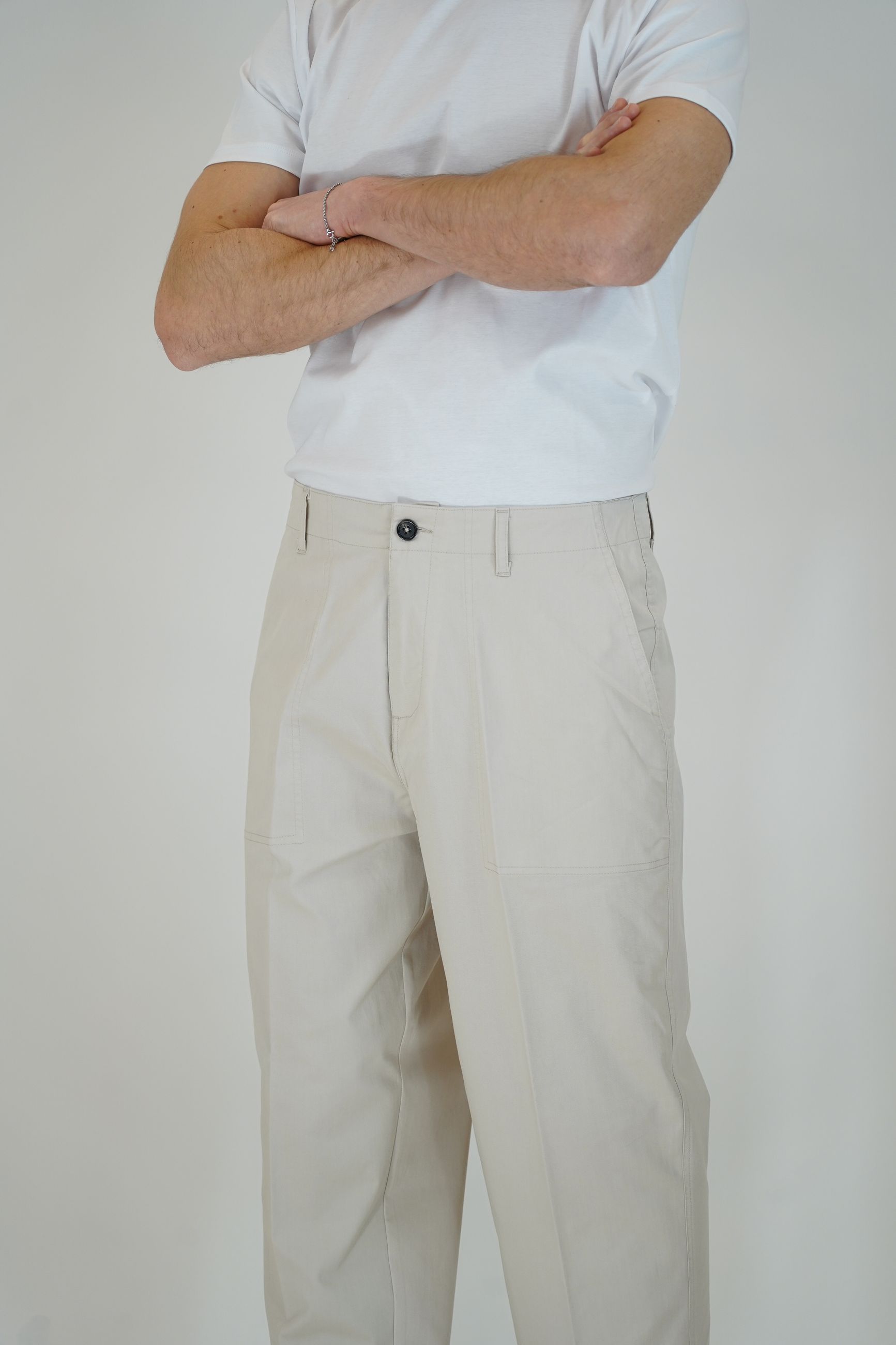 Pantalone Baggy in Cotone con Tasche America e Tasche Posteriori a Bottone