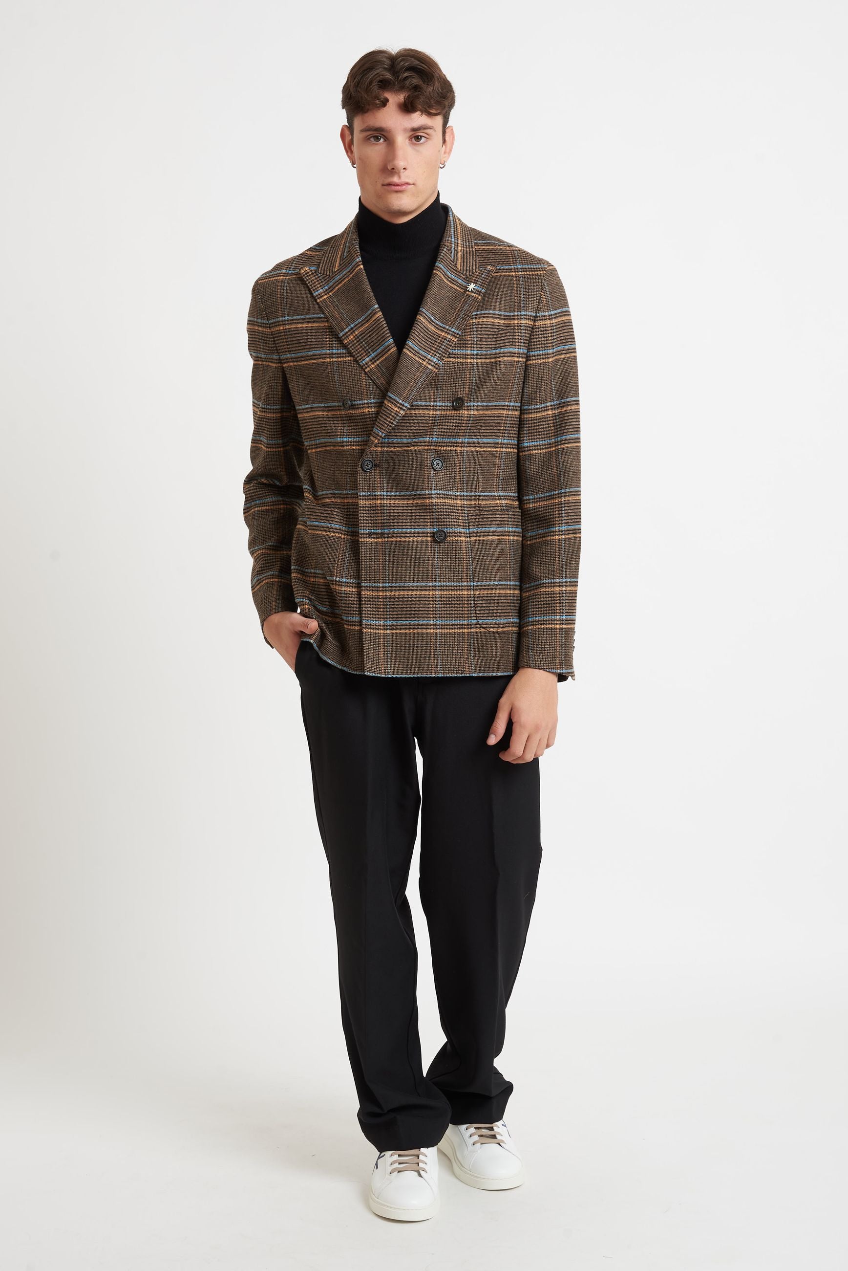 MANUEL RITZ Giacca Uomo Doppiopetto Sfoderata Galles in Misto Lana Stretch 3732G2738 243655