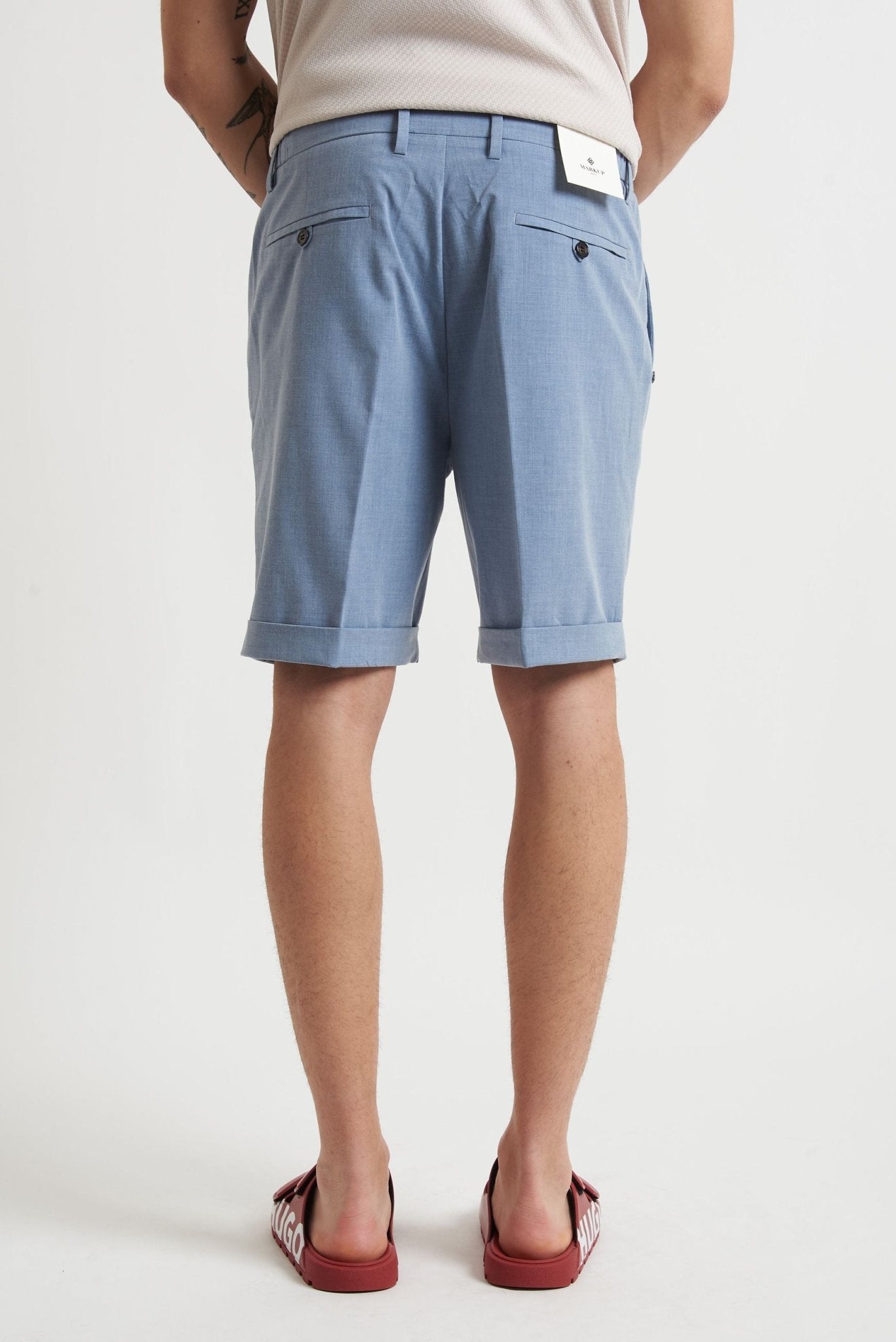 Bermuda con Pinces, Elastico Posteriore e Risvoltino Cucito mk1950209 - De Matteo Uomo