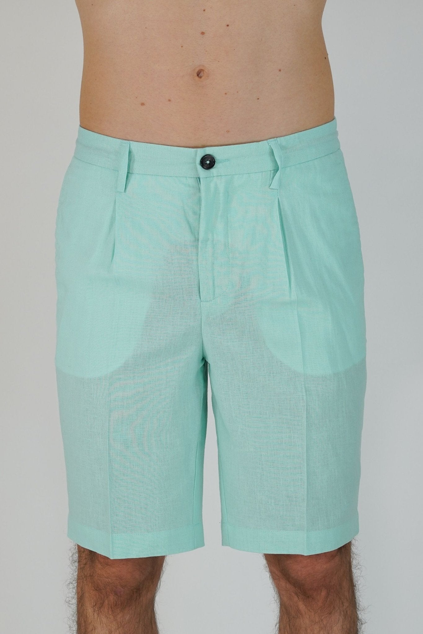 Bermuda in Lino e Viscosa con Pince e Vita Elasticizzata sul Retro - De Matteo Uomo