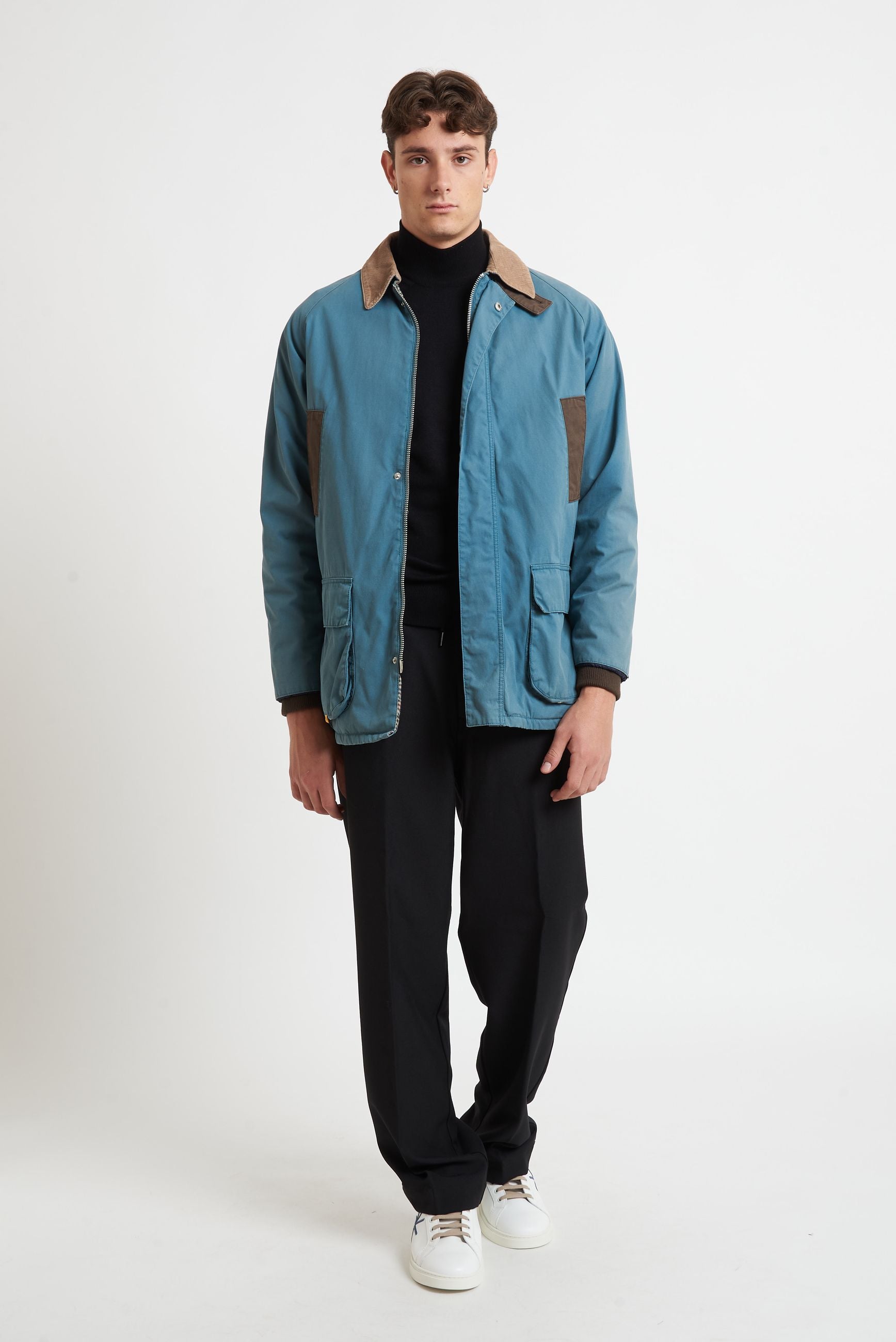 manuel ritz Cappotto in Cotone con Collo in Velluto e Chiusura con Bottoni e Cerniera h8419