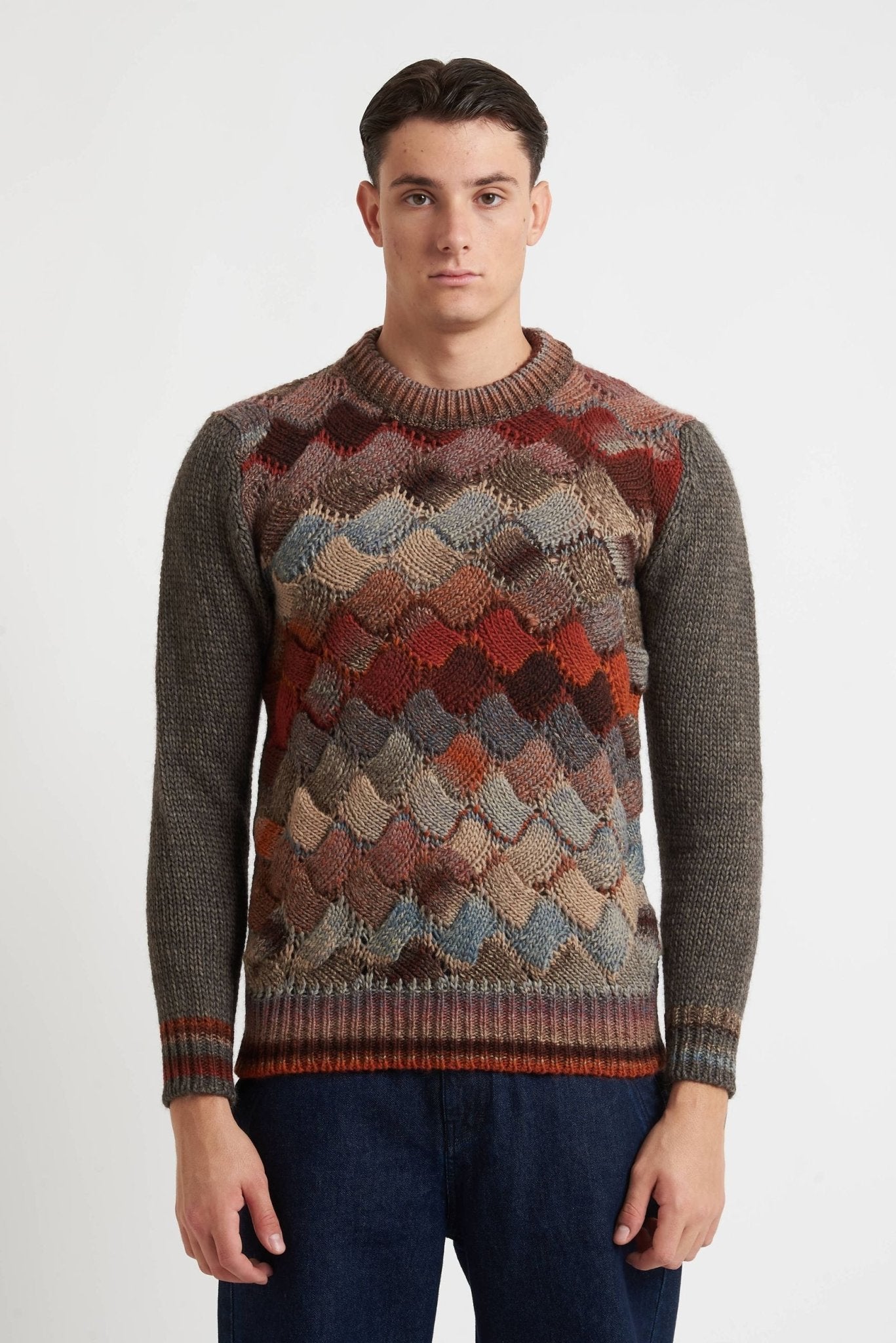 BOB Maglia girocollo con gioco di tessuto e di colore modello scar - De Matteo Uomo